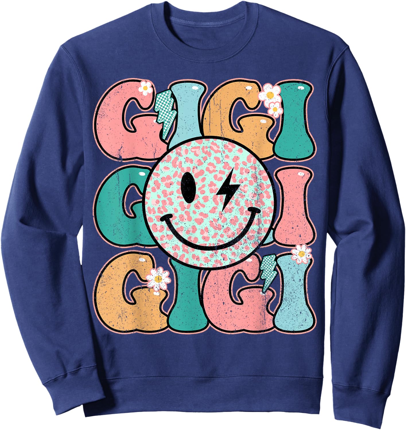 Groovy Gigi Leopard Lightning-Bolt Grandma Life Mother's Day Sweatshirt - Sweatshirt | Navy