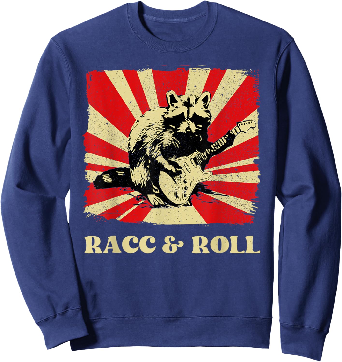 Funny Raccoon Playing Banjo Guitar Racc and Roll Cute Racoon Sweatshirt - Sweatshirt | Navy