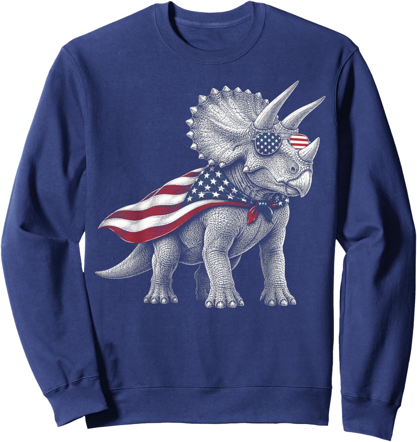 Triceratops 4th of July US American Flag Patriotic Dinosaur Sweatshirt - Sweatshirt | Navy