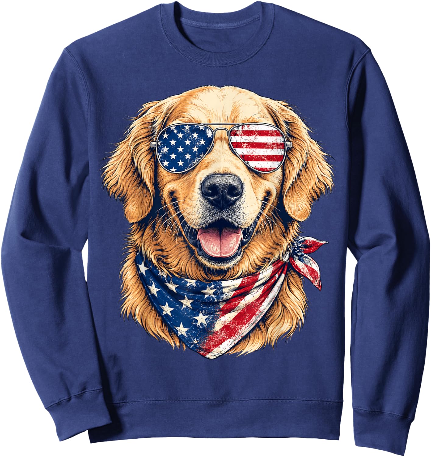 Patriotic Golden Retriever Dog 4th of July Dog Lovers Sweatshirt - Sweatshirt | Navy