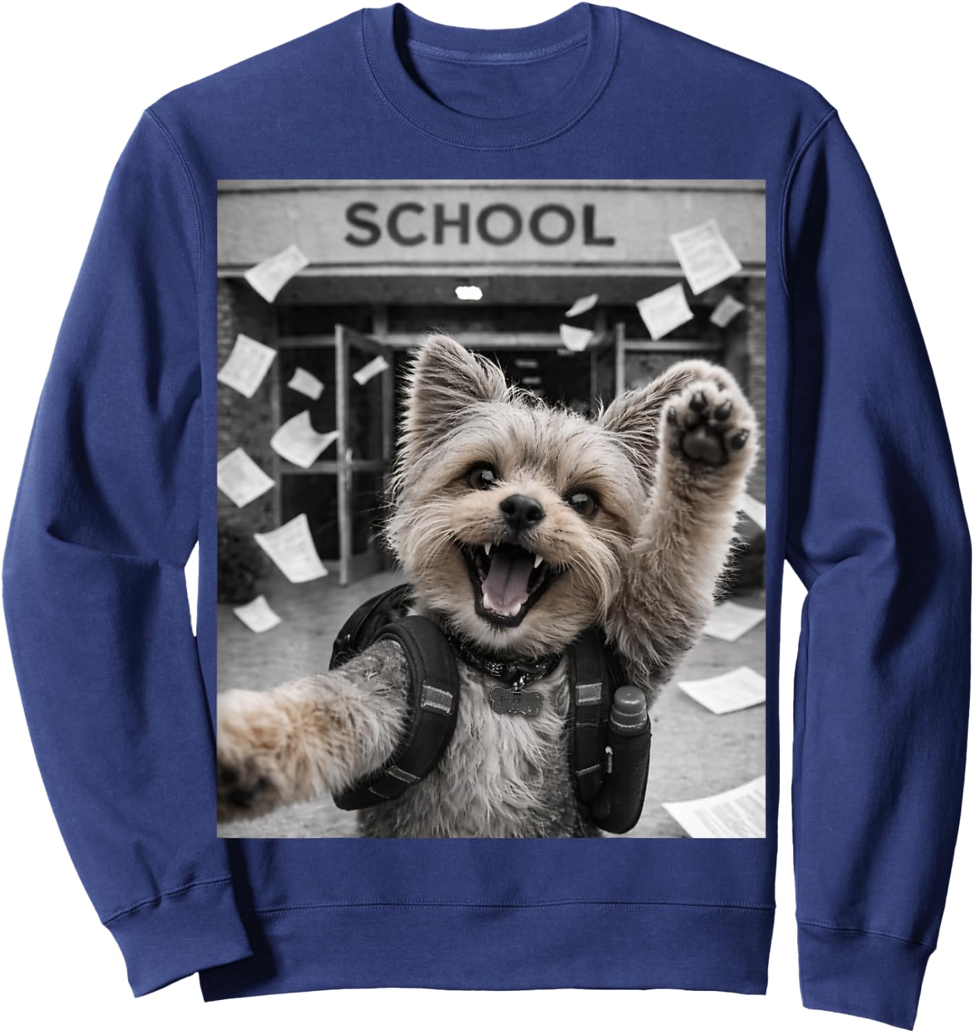Yorkshire Terrier Yorkie Last Day of School Funny Selfie Sweatshirt - Sweatshirt | Navy