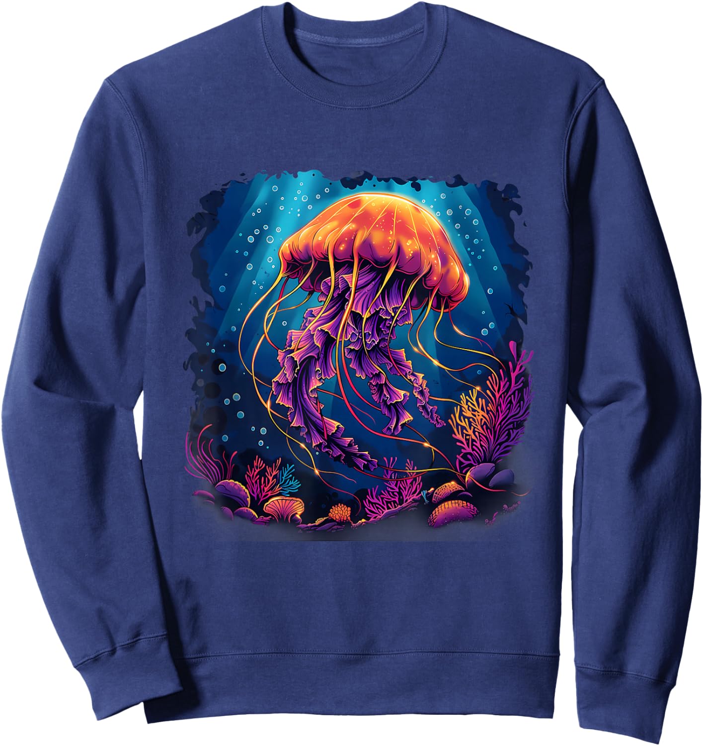 Jellyfish Artwork Motif Marine Mammal Sea Ocean Jellyfish Sweatshirt - Sweatshirt | Navy