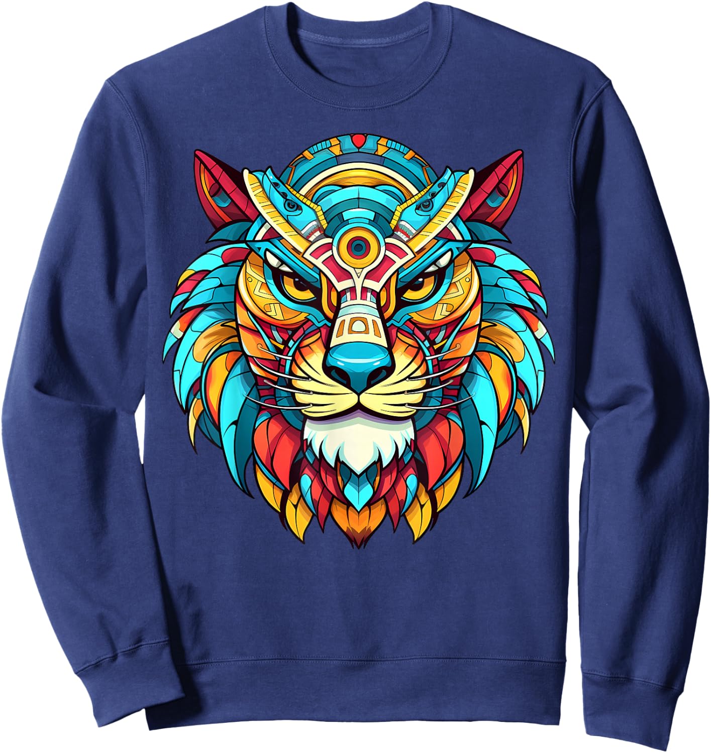 Aztec Jaguar Warrior Ocelotl Colourful Mayan Indigenous Art Sweatshirt - Sweatshirt | Navy