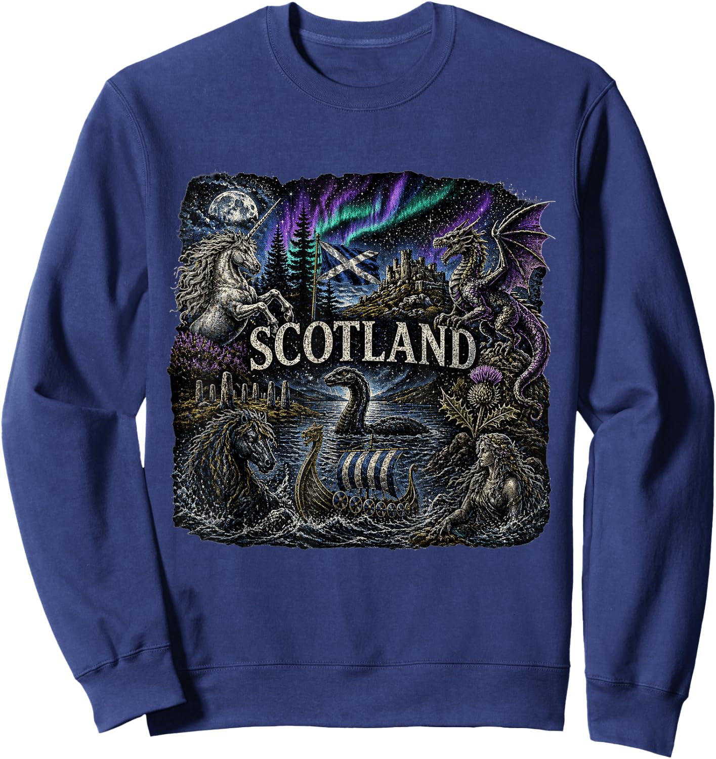 Scottish Folklore Mythic Viking Nessie Selkie Unicorn Sweatshirt - Sweatshirt | Navy