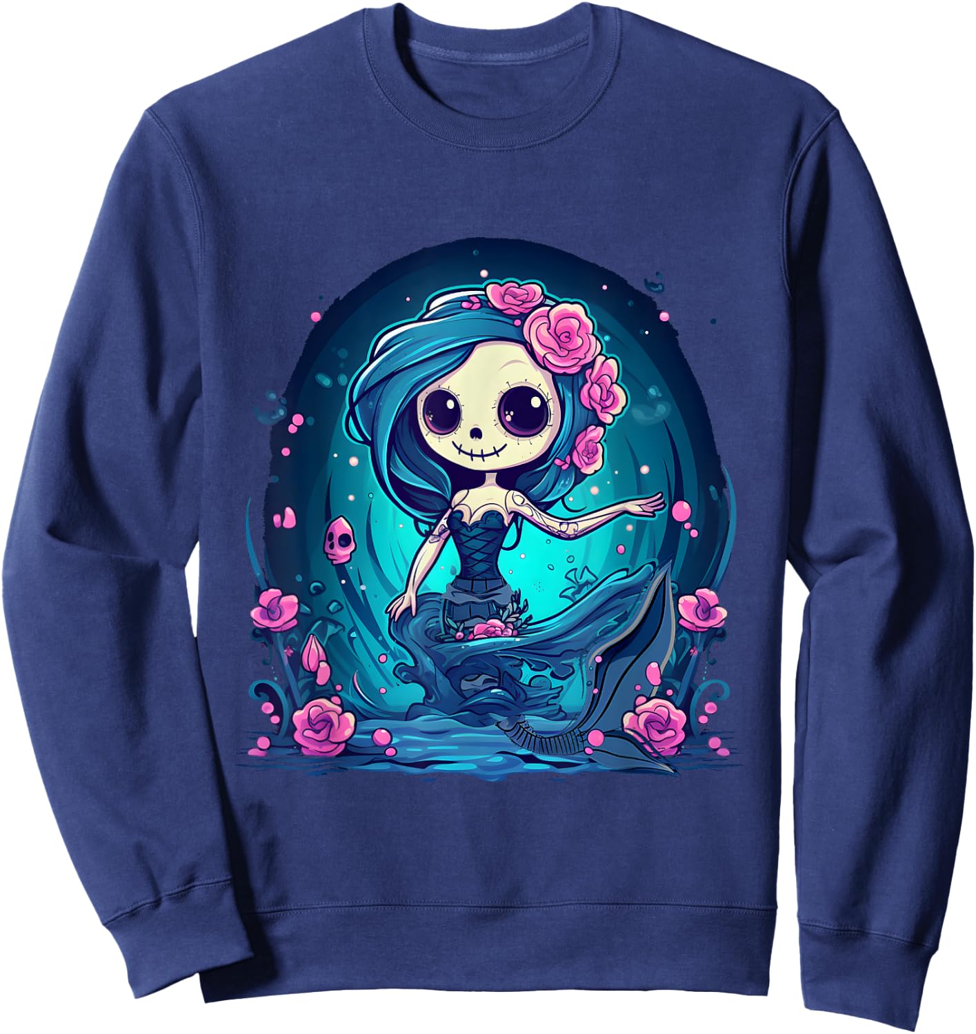 Cute Skeleton Mermaid Halloween Sweatshirt - Sweatshirt | Navy