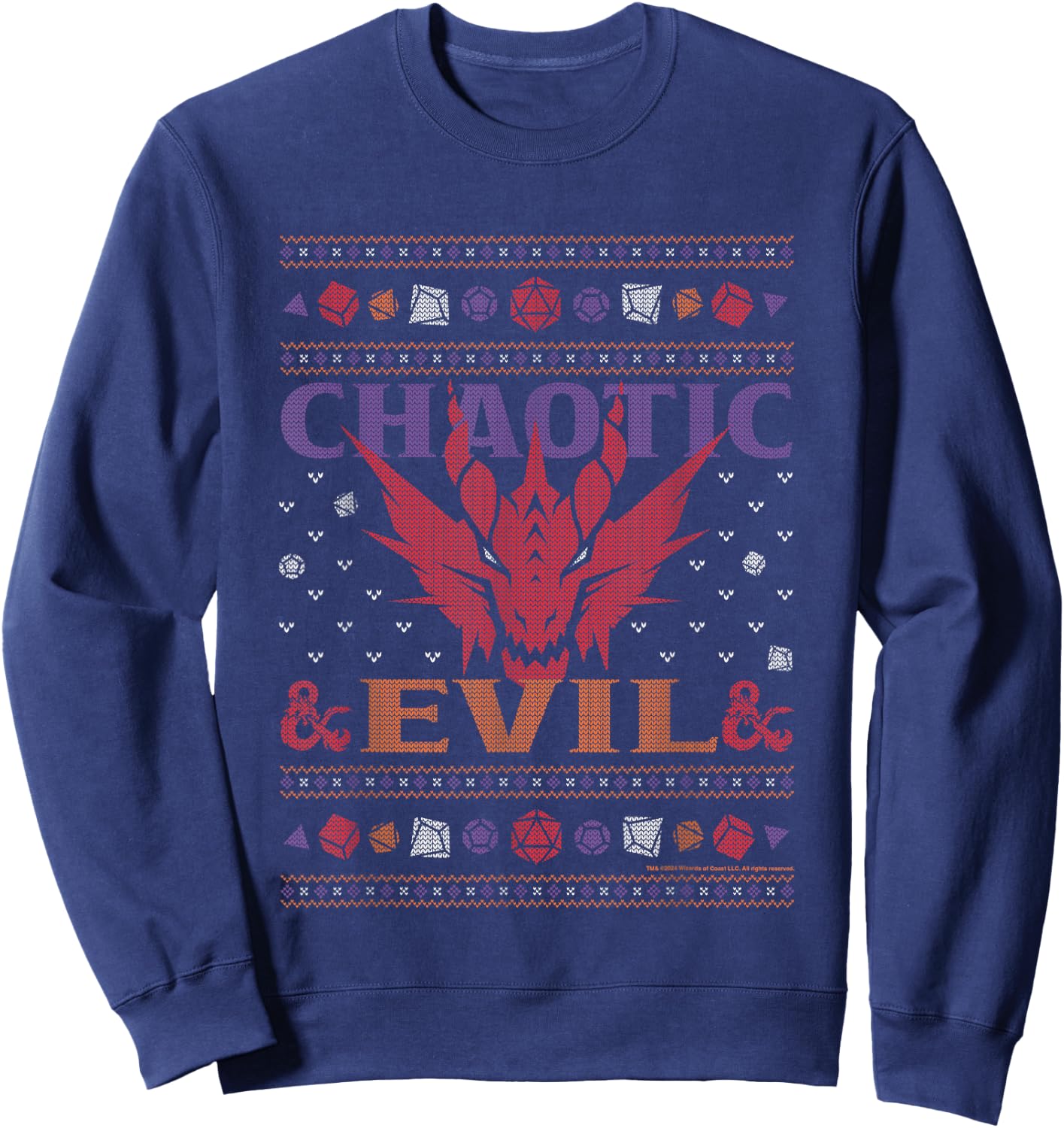 Dungeons & Dragons Chaotic Evil Christmas Knit Pattern Sweatshirt - Sweatshirt | Navy