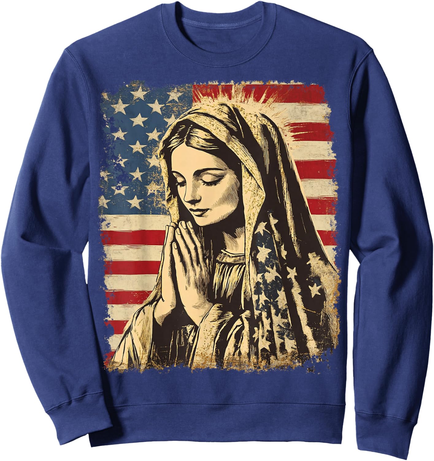 USA American US Flag The Virgin Mary Prayer Theology Sweatshirt - Sweatshirt | Navy