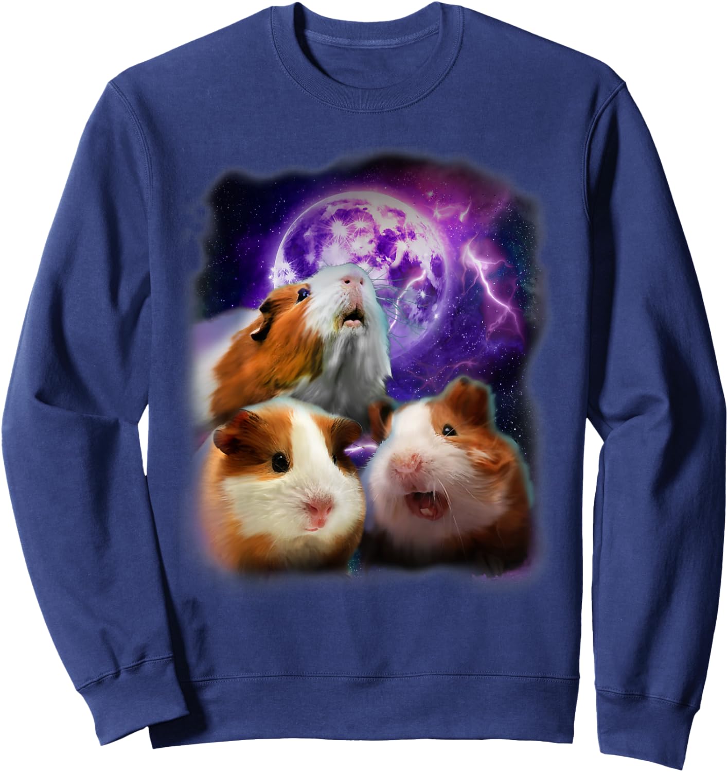 Guinea Pigs Howling at the Moon Shirt - Funny Guinea Pig Sweatshirt - Sweatshirt | Navy
