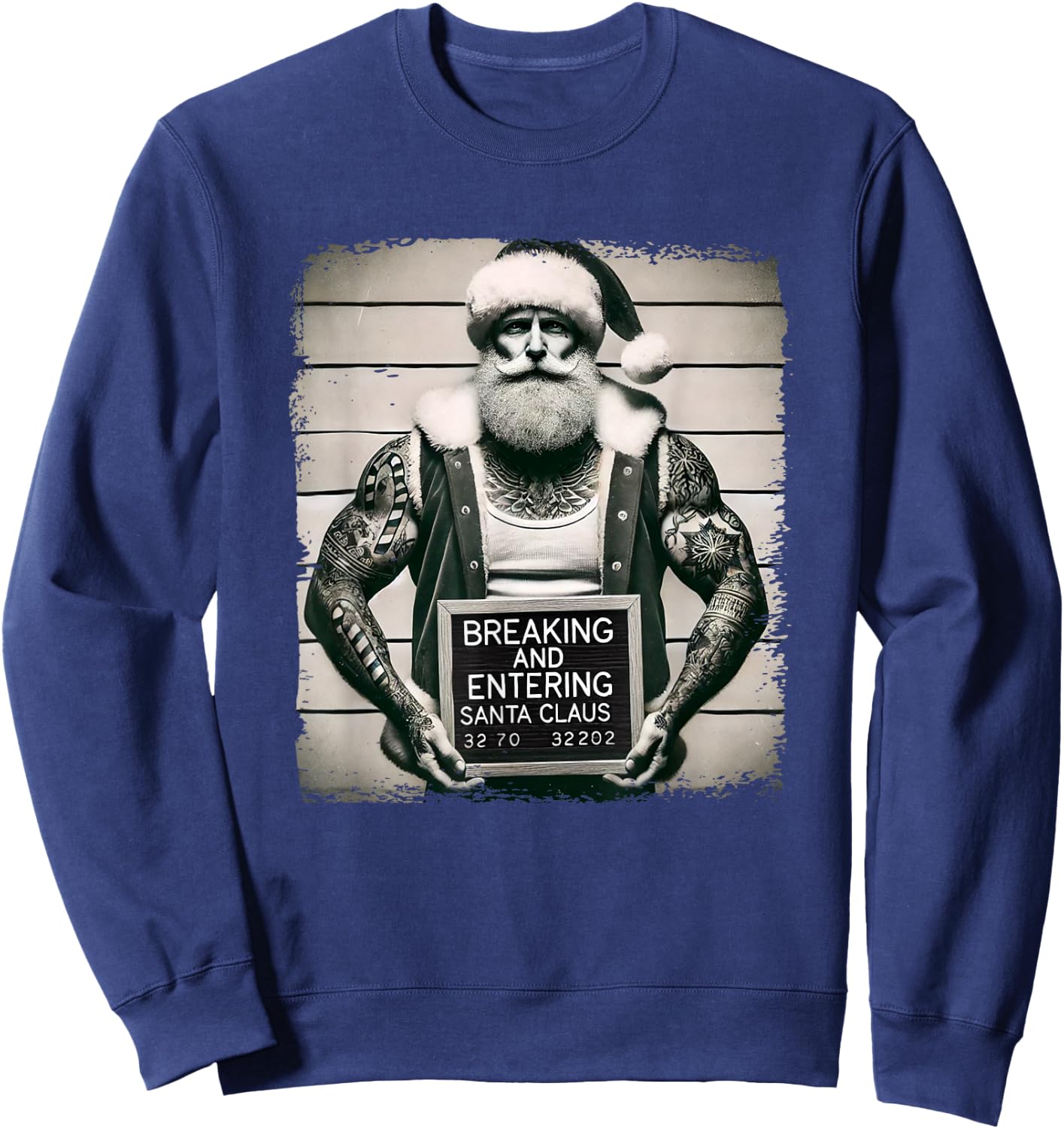 Tattoo Santa Mugshot Tattoos Christmas Santa Xmas Sweatshirt - Sweatshirt | Navy