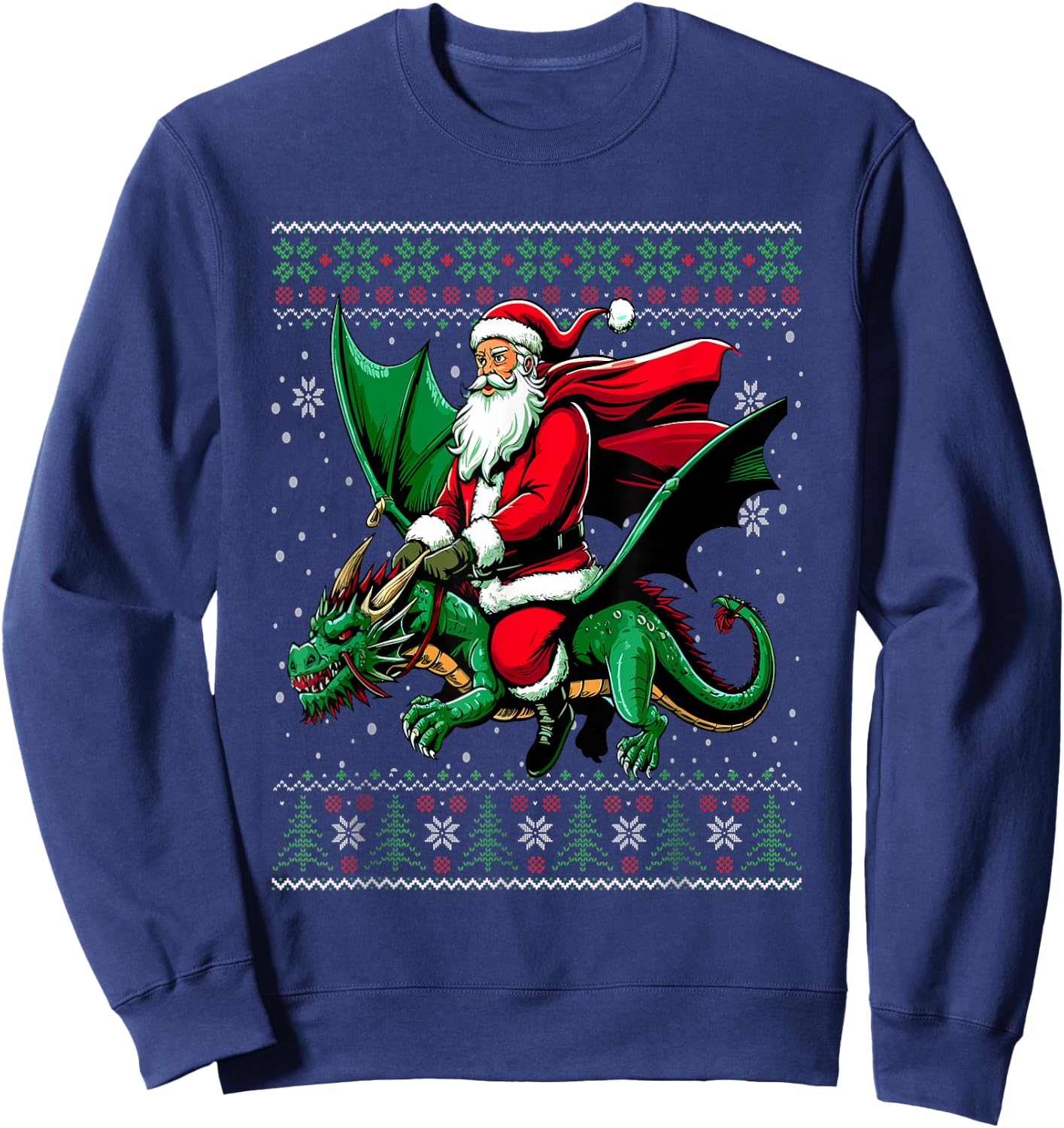 Christmas Santa Riding Dragon Ugly Christmas Sweater Sweatshirt - Sweatshirt | Navy