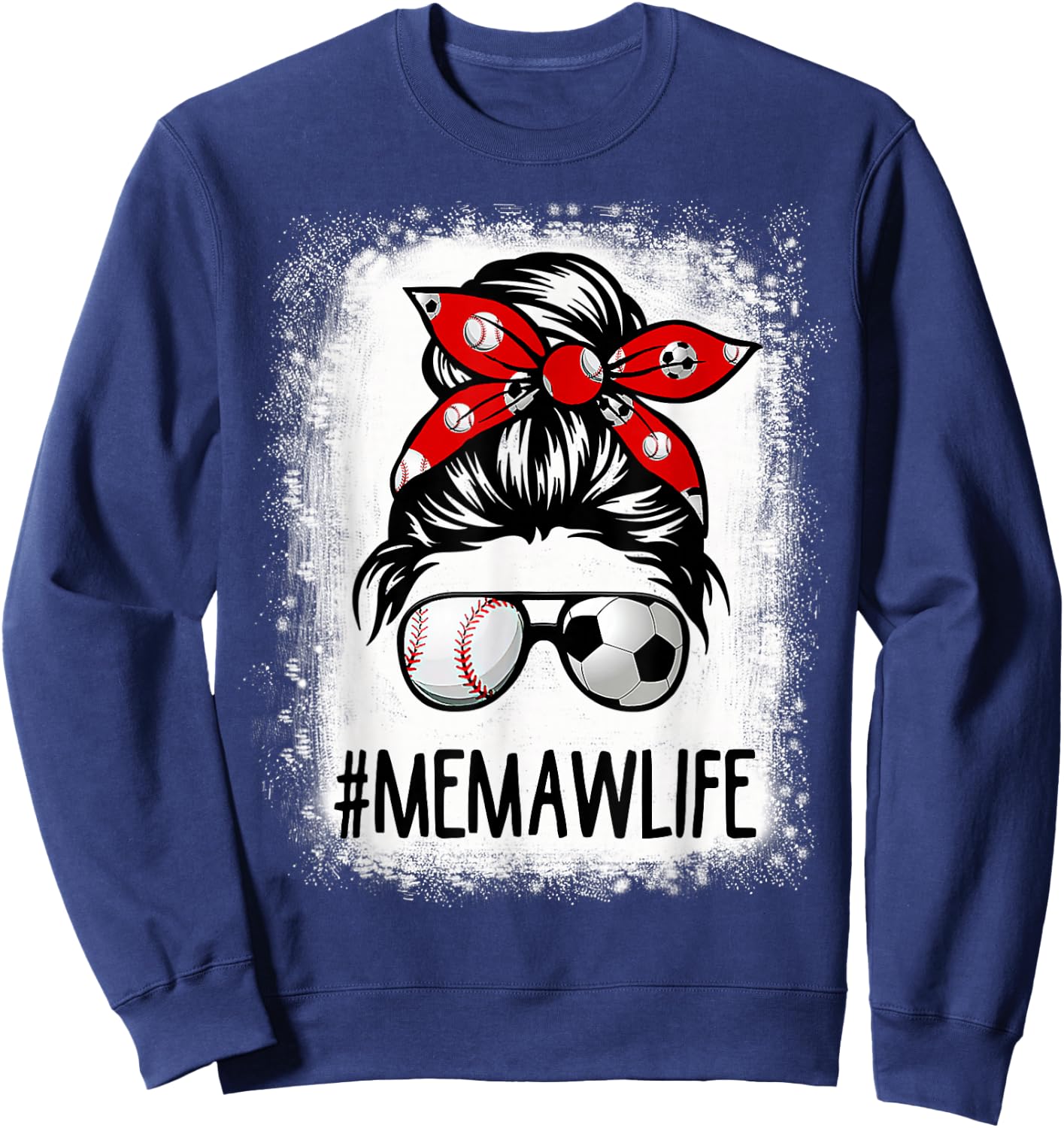 Bleached Memaw Life Soccer Messy Bun Baseball Game Day Sweatshirt - Sweatshirt | Navy