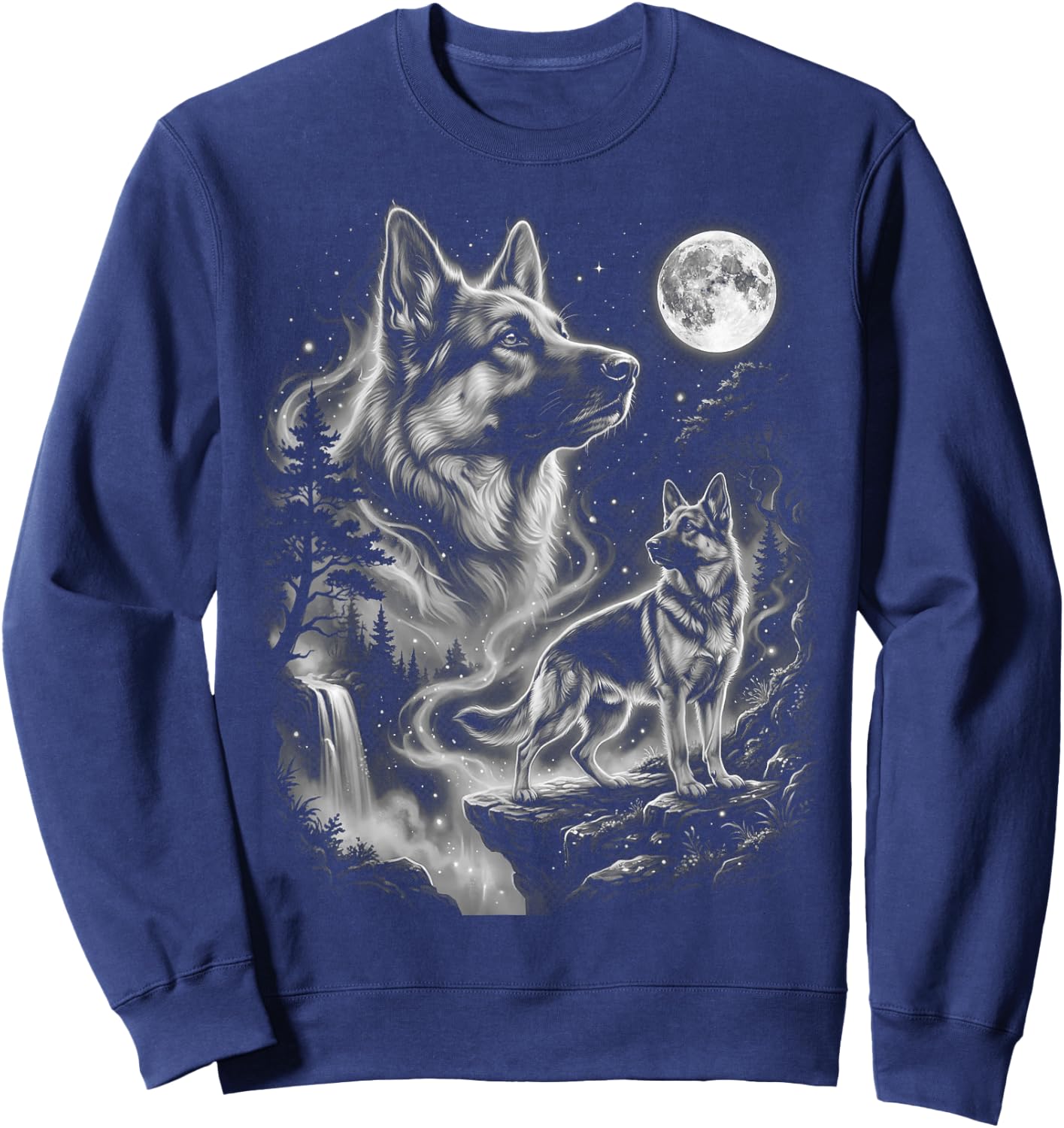German Shepherd Howling At The Moon Sweatshirt - Sweatshirt | Navy