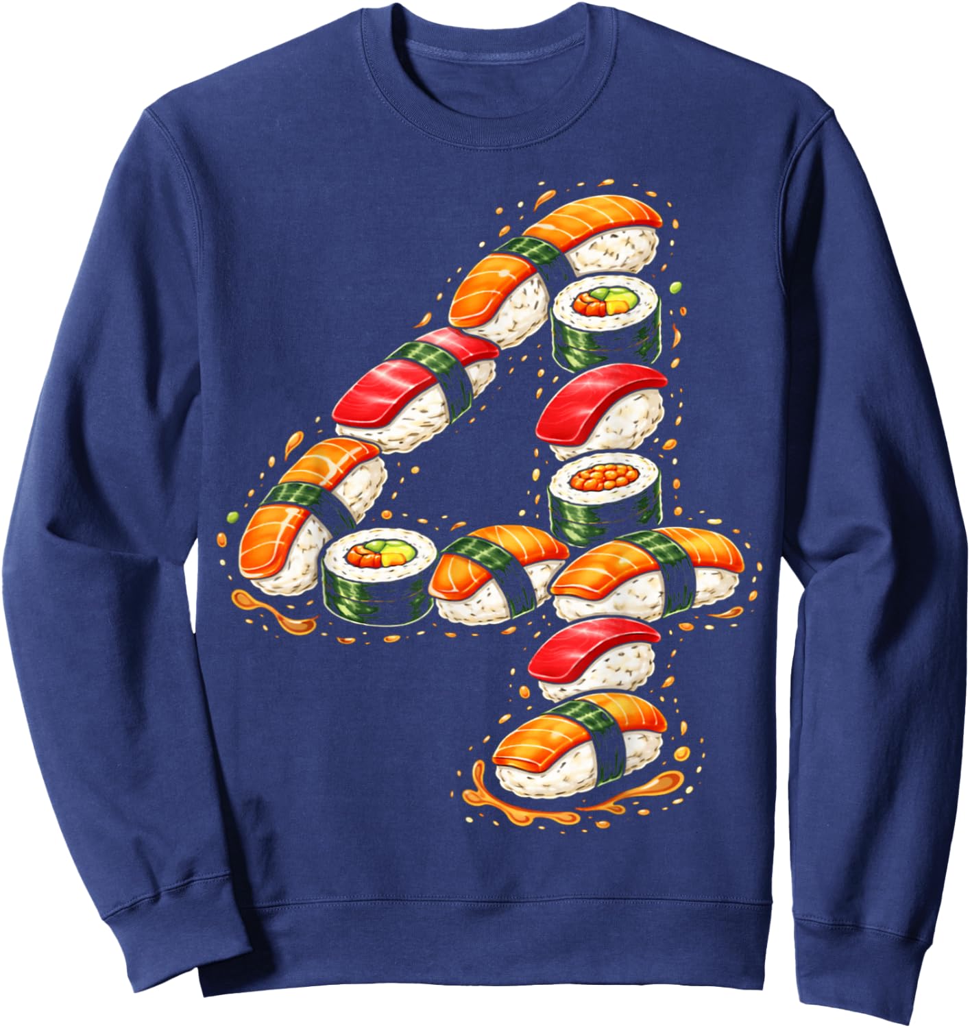 Four 4yr 4th Birthday Sushi Kawaii Cuisine 4 Year Old Girls Sweatshirt - Sweatshirt | Navy