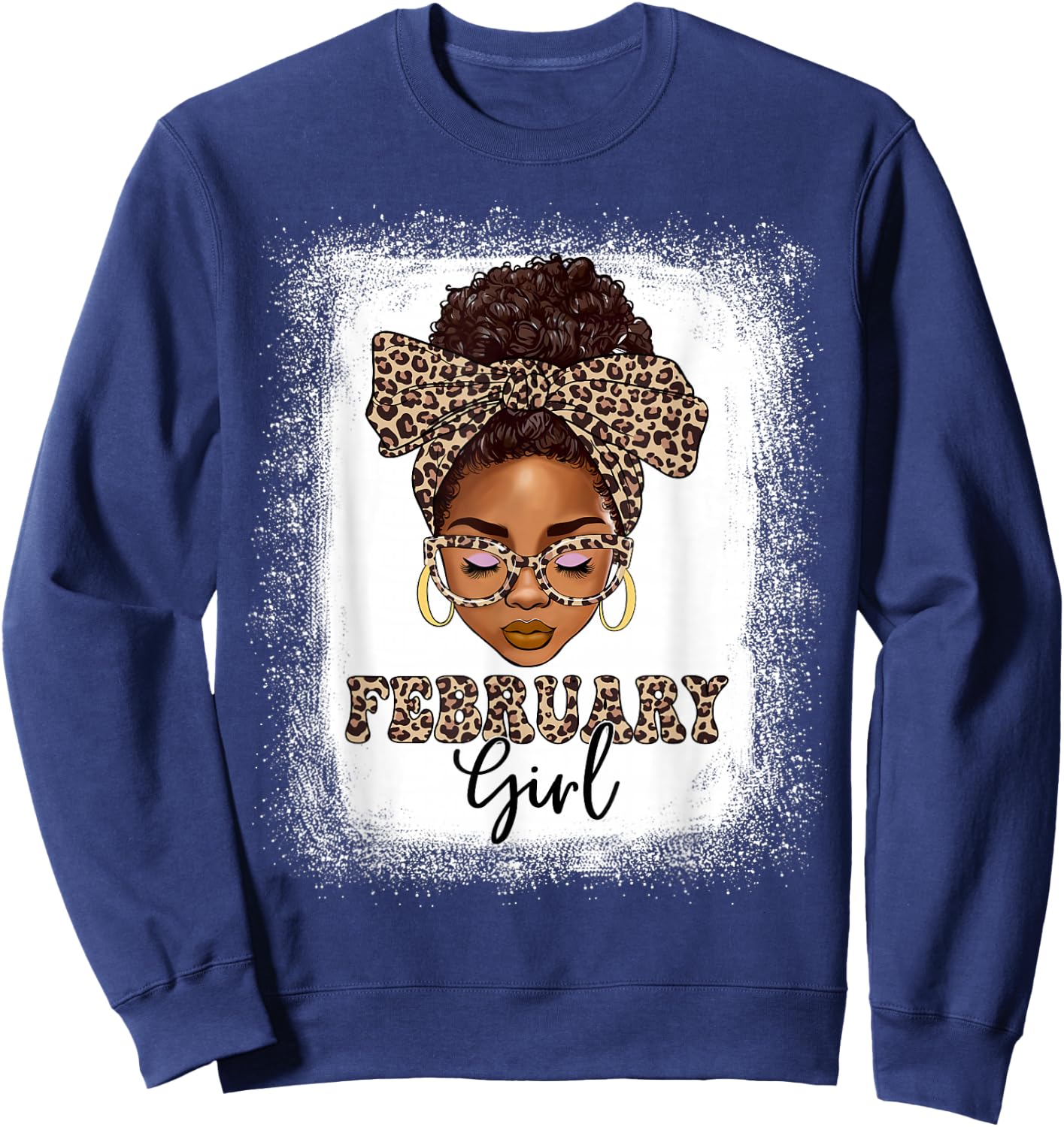 February Girls Afro Messy Bun Bleached Black Women Birthday Sweatshirt - Sweatshirt | Navy