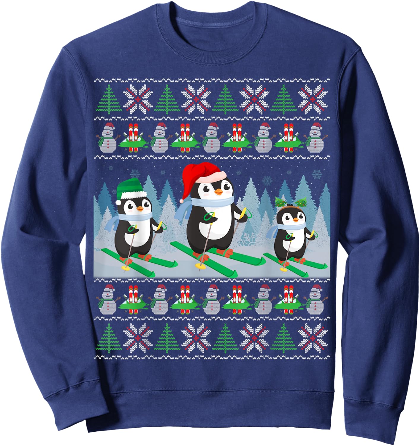 Penguin Skiing Ugly Christmas Sweater Sports Penguin Santa Sweatshirt - Sweatshirt | Navy