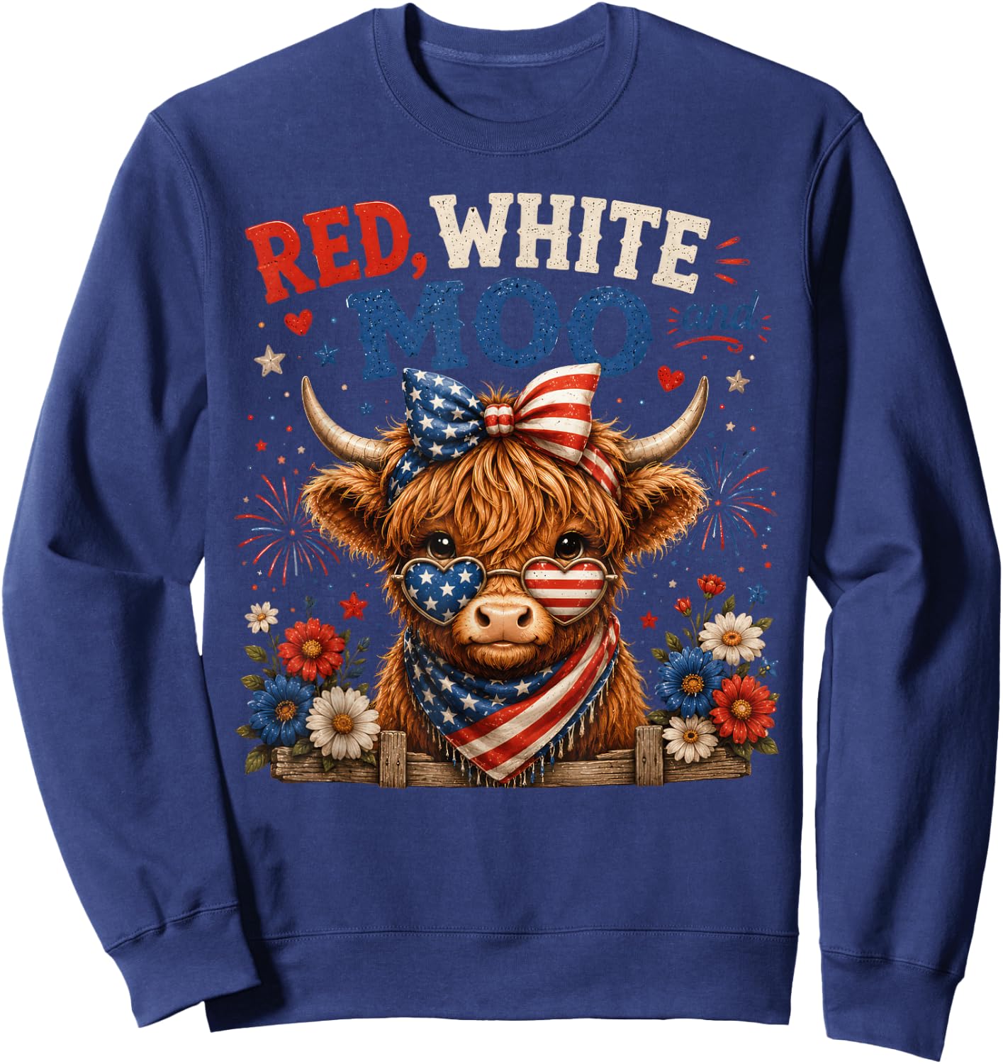 Red White and Moo Cow 4th of July 250 Years Patriotic Sweatshirt - Sweatshirt | Navy