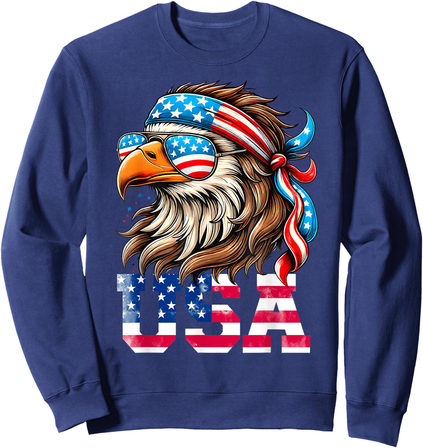 USA American Flag Men Women Kids Eagle Mullet Patriotic Sweatshirt - Sweatshirt | Navy