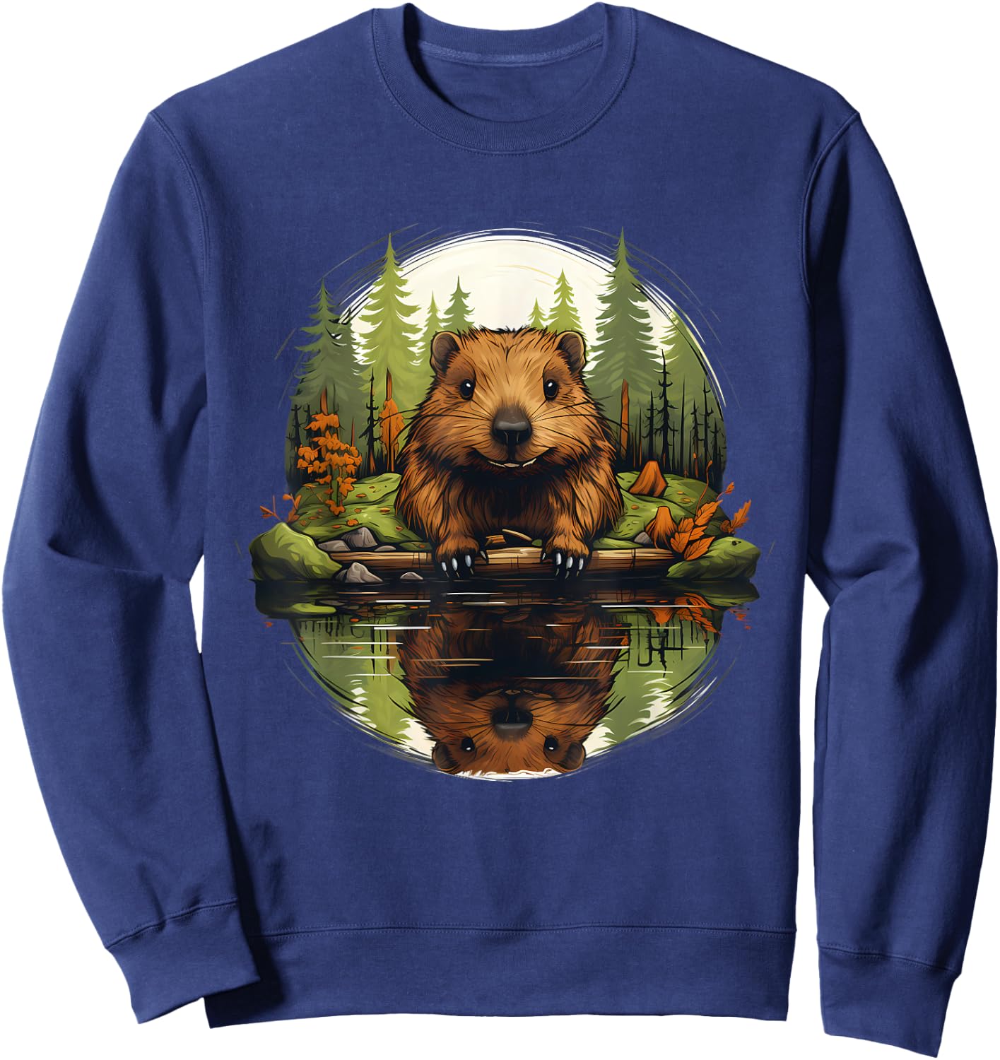 Beaver Nature Animal Lover Artwork Forest Motif Wildlife Sweatshirt - Sweatshirt | Navy