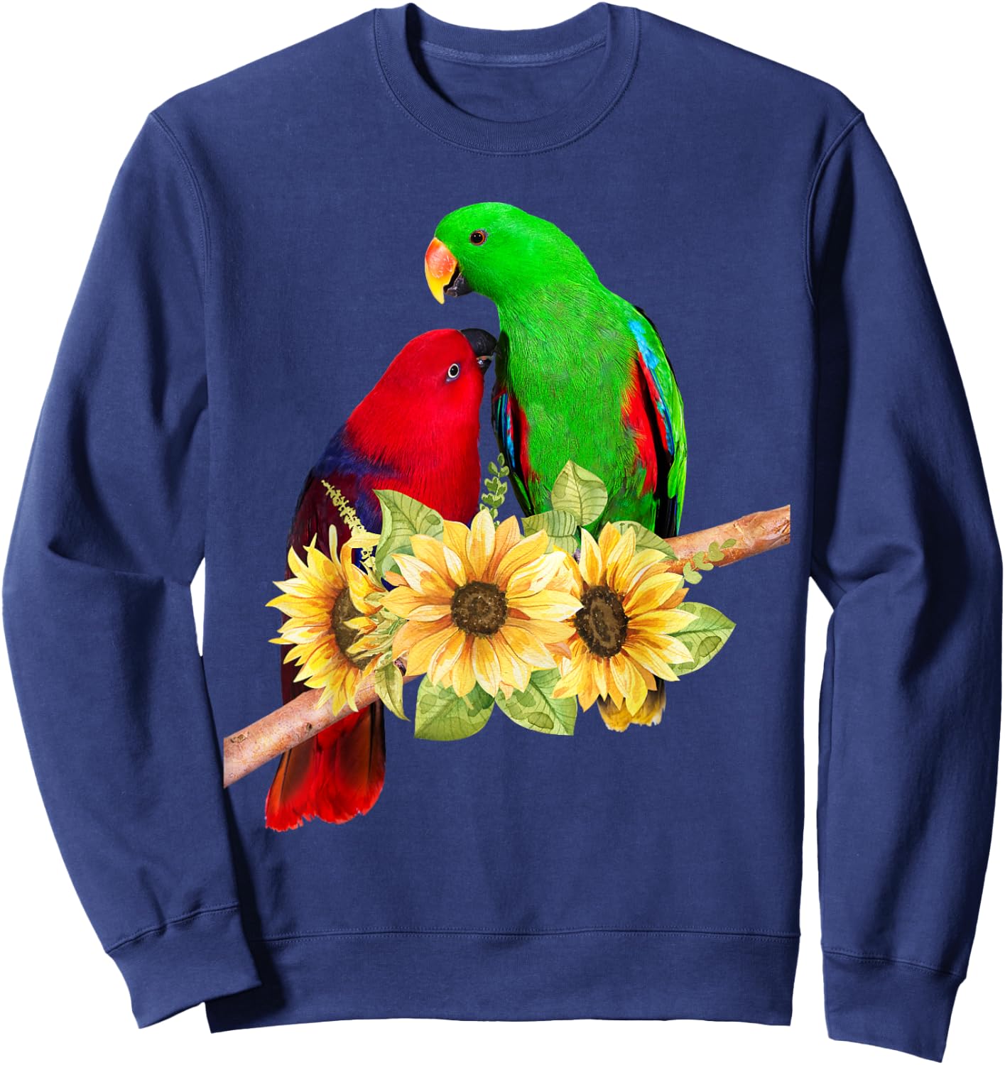 Pair of Eclectus Parrots Male Female behind sunflowers Sweatshirt - Sweatshirt | Navy