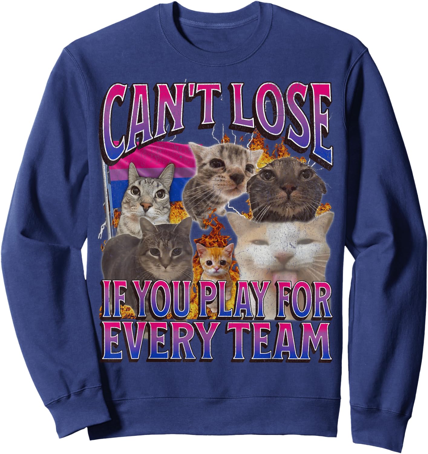 Can't Lose Funny Bisexual Lgbtq Cat Meme Bootleg Graphic Sweatshirt - Sweatshirt | Navy