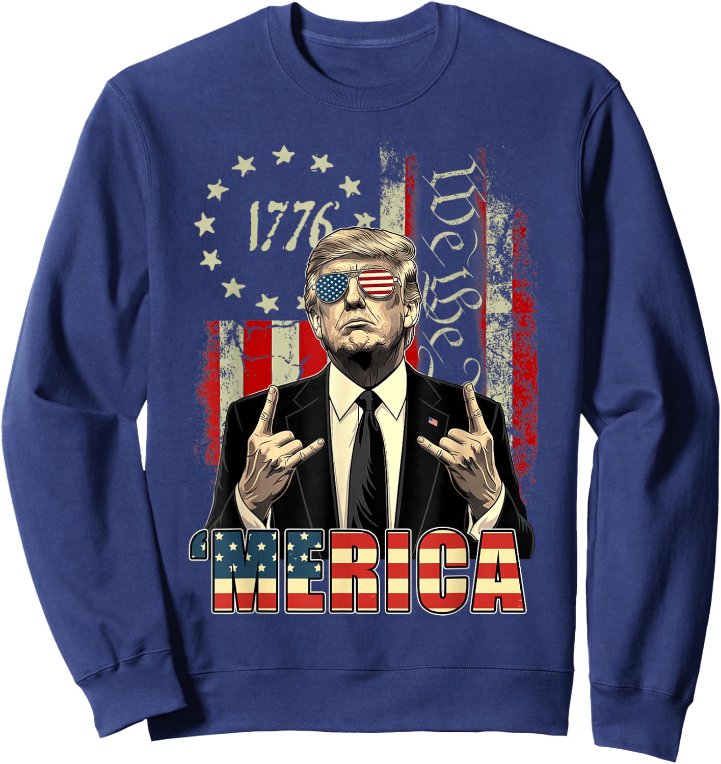 Merica 250 American Years 1776 2026 Trump 250th Anniversary Sweatshirt - Sweatshirt | Navy