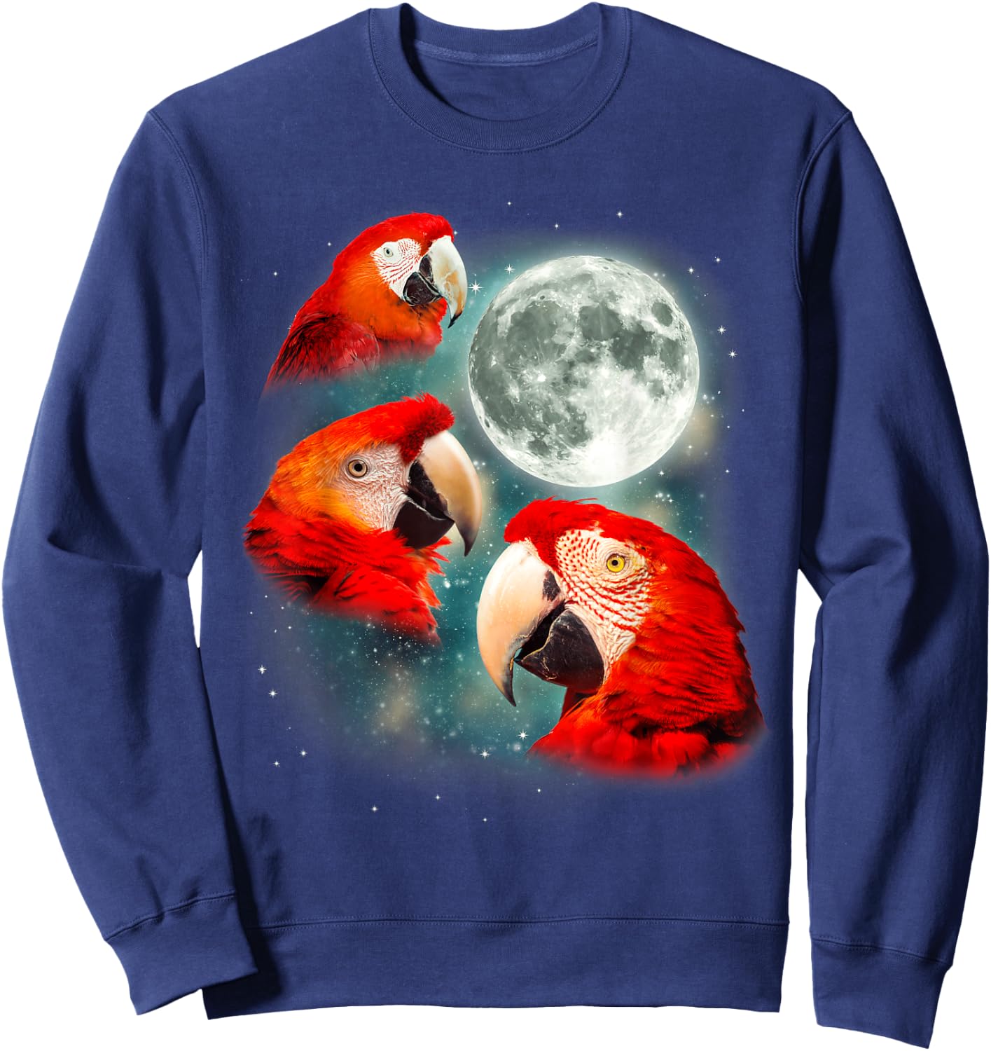 Three Parrot Moon | 3 Tropical Bird Exotic Parakeet Parody Sweatshirt - Sweatshirt | Navy