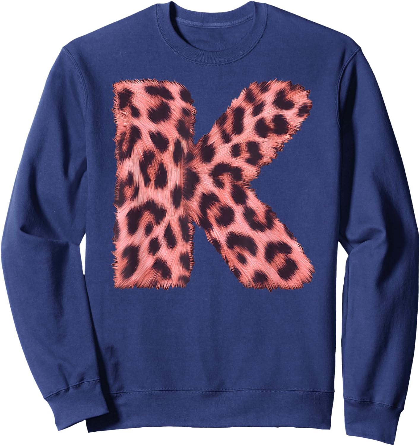 Letter K Cheetah Leopard Print Pink Initial Zebra Matching Sweatshirt - Sweatshirt | Navy