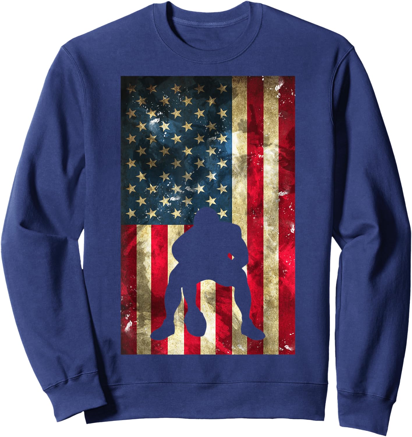 American Football Lineman - Offensive Player On USA Flag Sweatshirt - Sweatshirt | Navy
