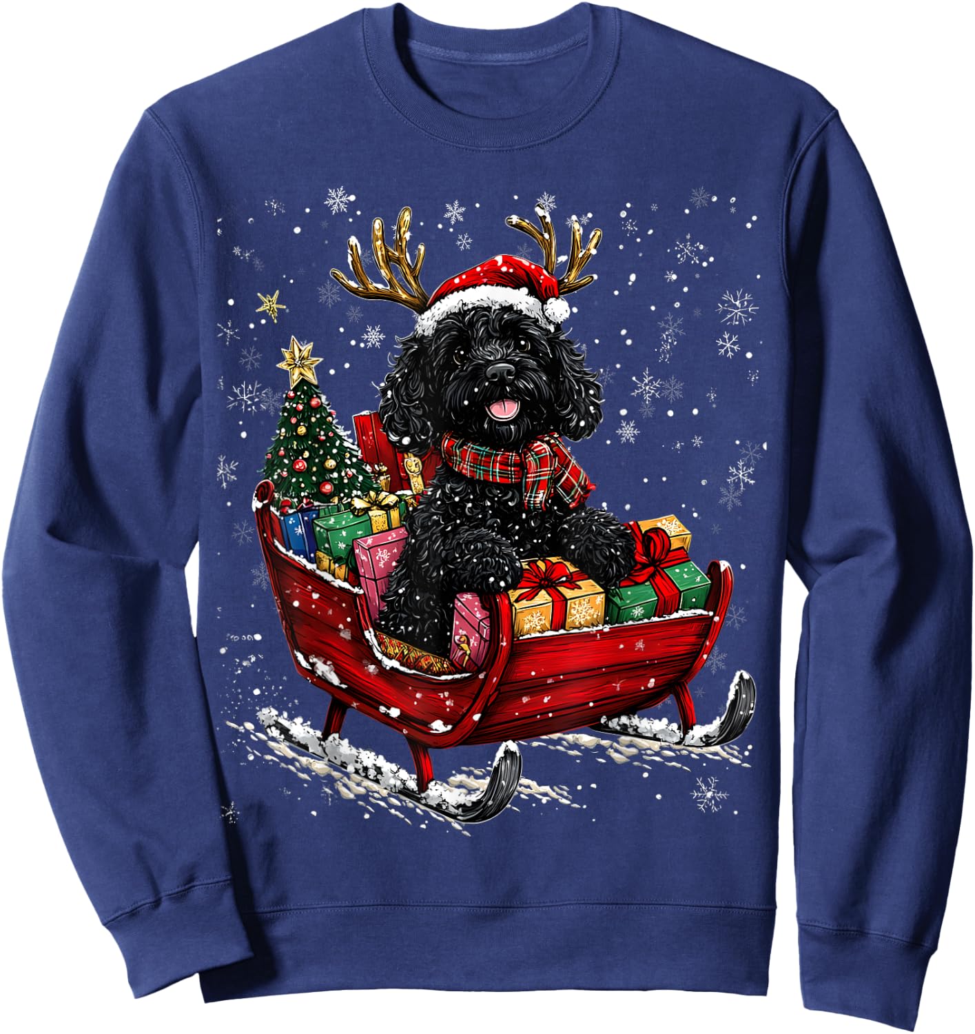 Santa Goldendoodle reindeer Light Christmas Sweatshirt - Sweatshirt | Navy
