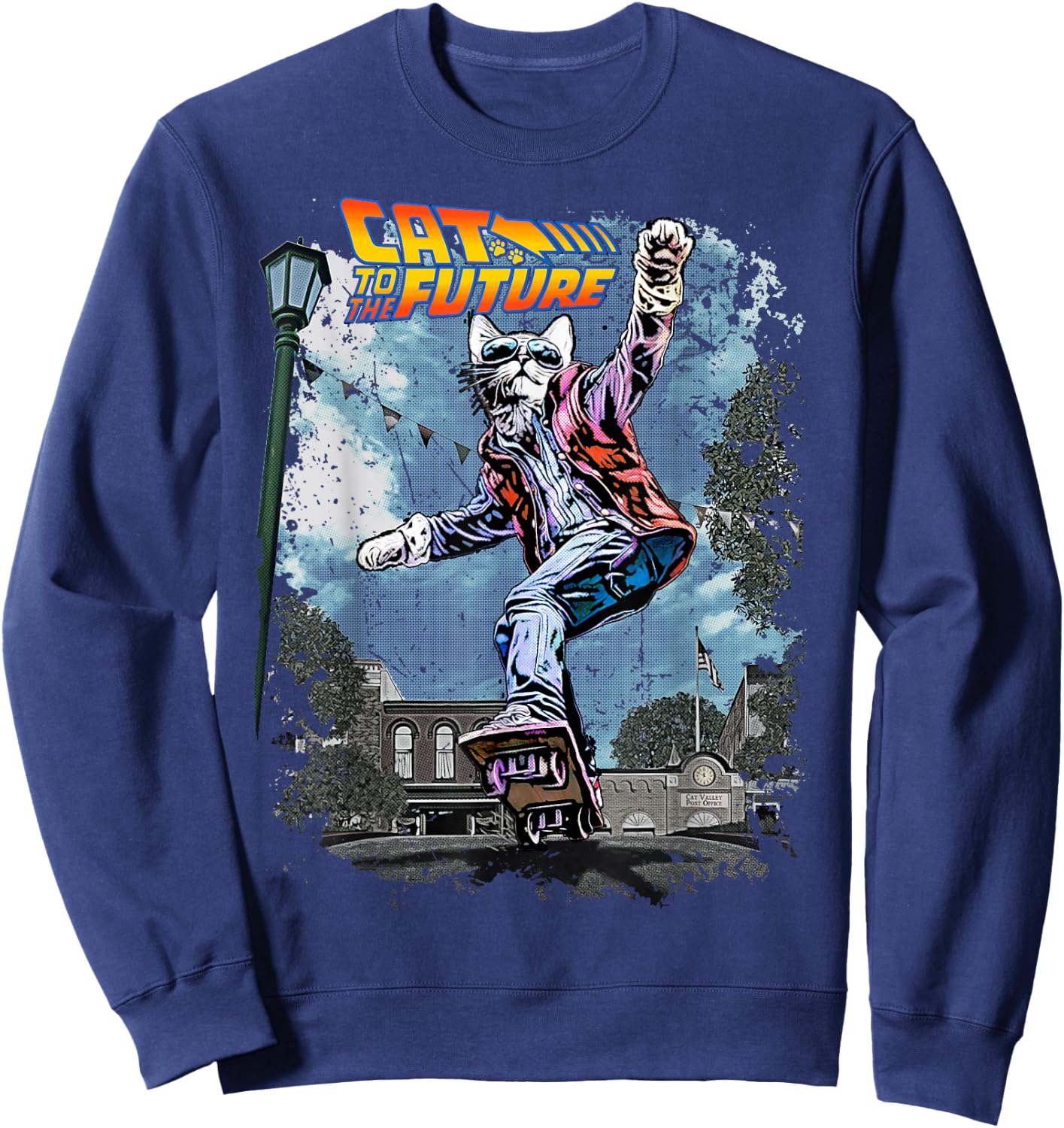 Vincent Hie Movie Parody Cat To The Future Pet Lovers X Back Sweatshirt - Sweatshirt | Navy
