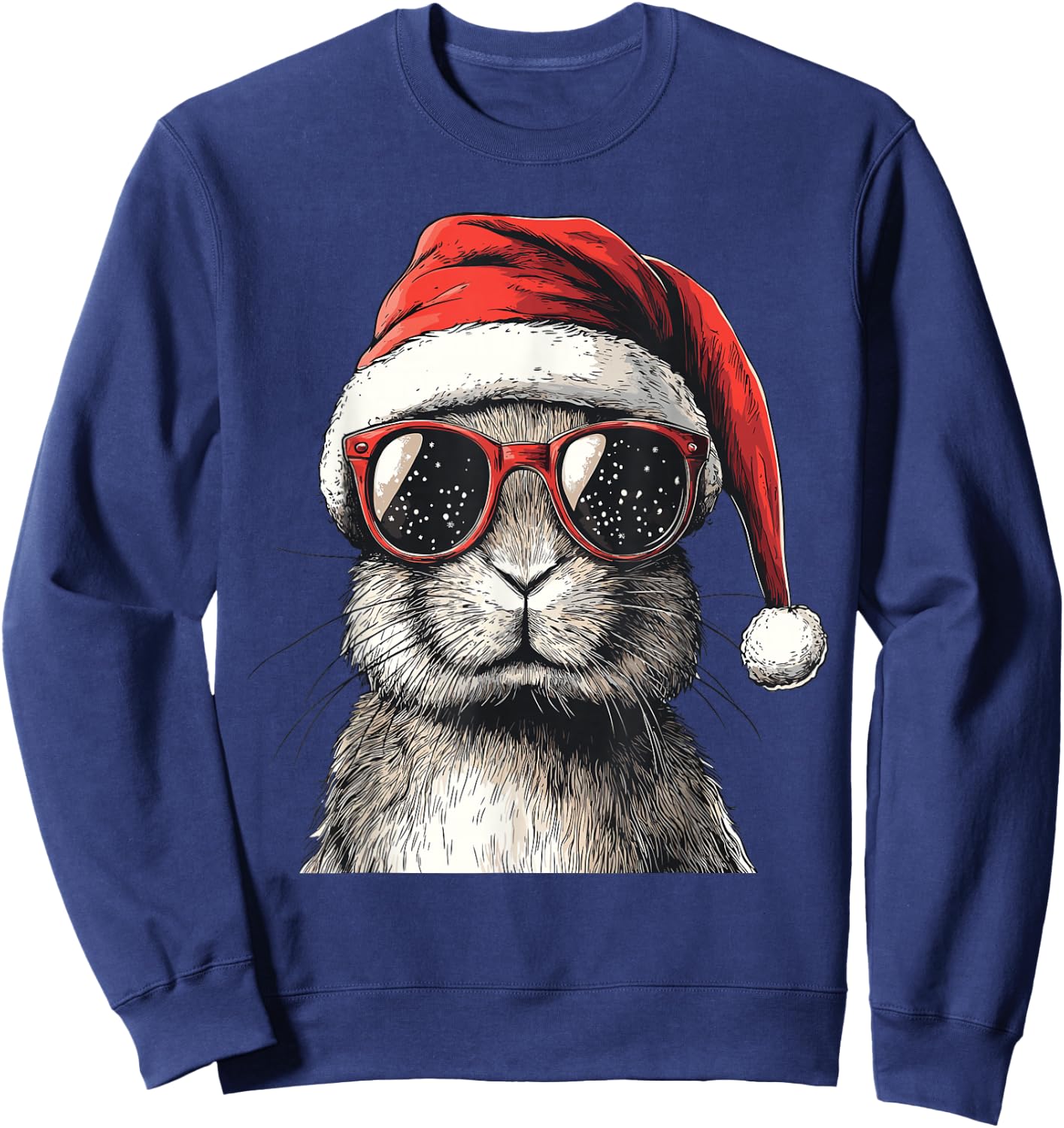Rabbit Santa Hat Funny Rabbit Lovers Christmas Xmas Pajama Sweatshirt - Sweatshirt | Navy