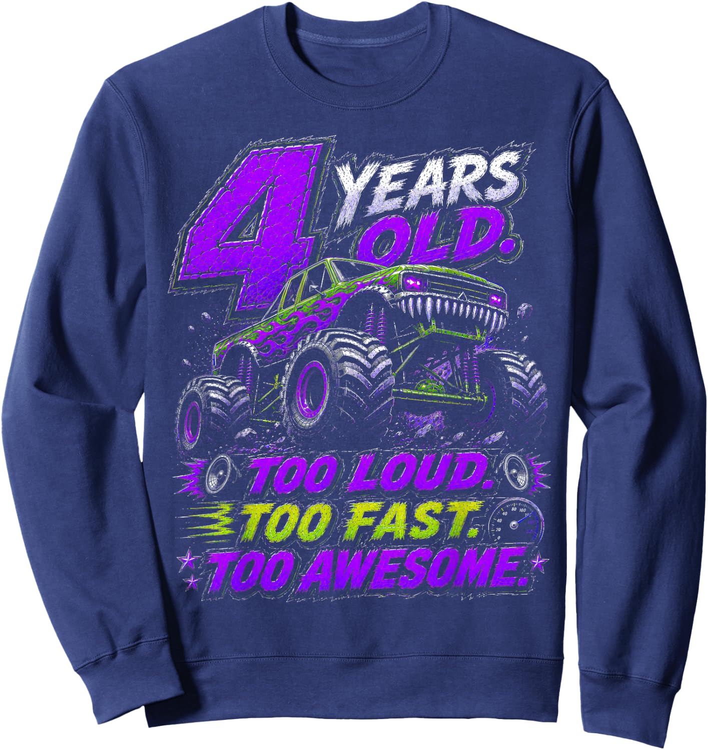 Monster Truck 4th Birthday Shirt 4 Year Old 4th Birthday Boy Sweatshirt - Sweatshirt | Navy