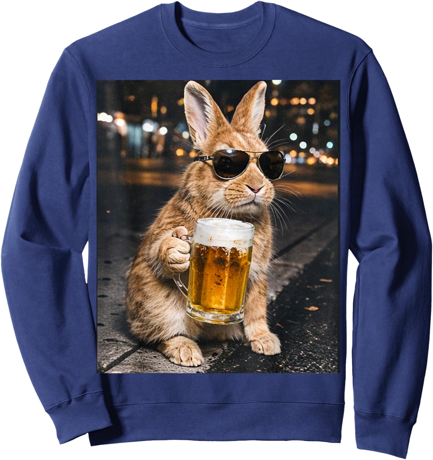 Lustiger Hase trinkt Bier mit Sonnenbrille Frohe Ostern Sweatshirt - Sweatshirt | Navy