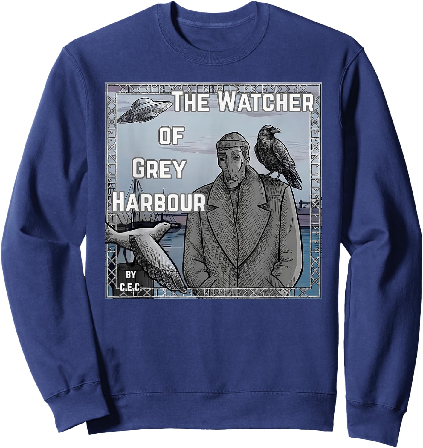 The Watcher of Grey Harbour by Artist CEC Sweatshirt - Sweatshirt | Navy