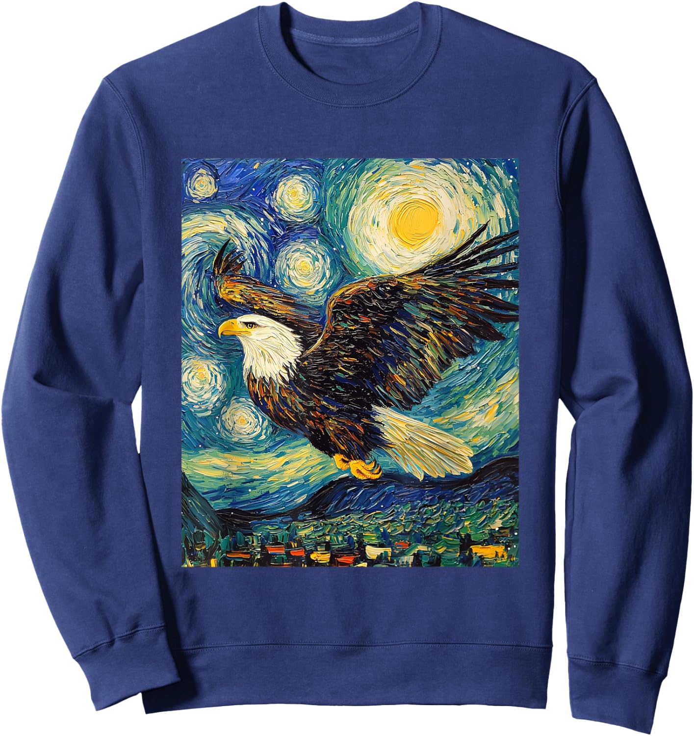 Bald Eagle Bird - Van Gogh Style - Starry Night Sweatshirt - Sweatshirt | Navy