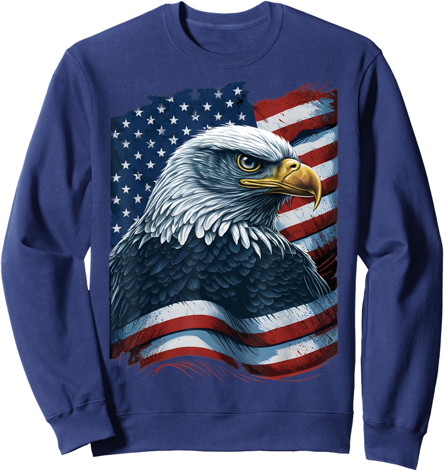 Bald Eagle Proud Patriotic American US Flag 4th Of July Sweatshirt - Sweatshirt | Navy