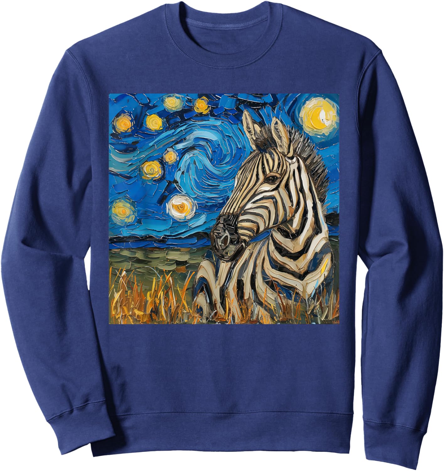Zebra Van Gogh Style Starry Night Sweatshirt - Sweatshirt | Navy