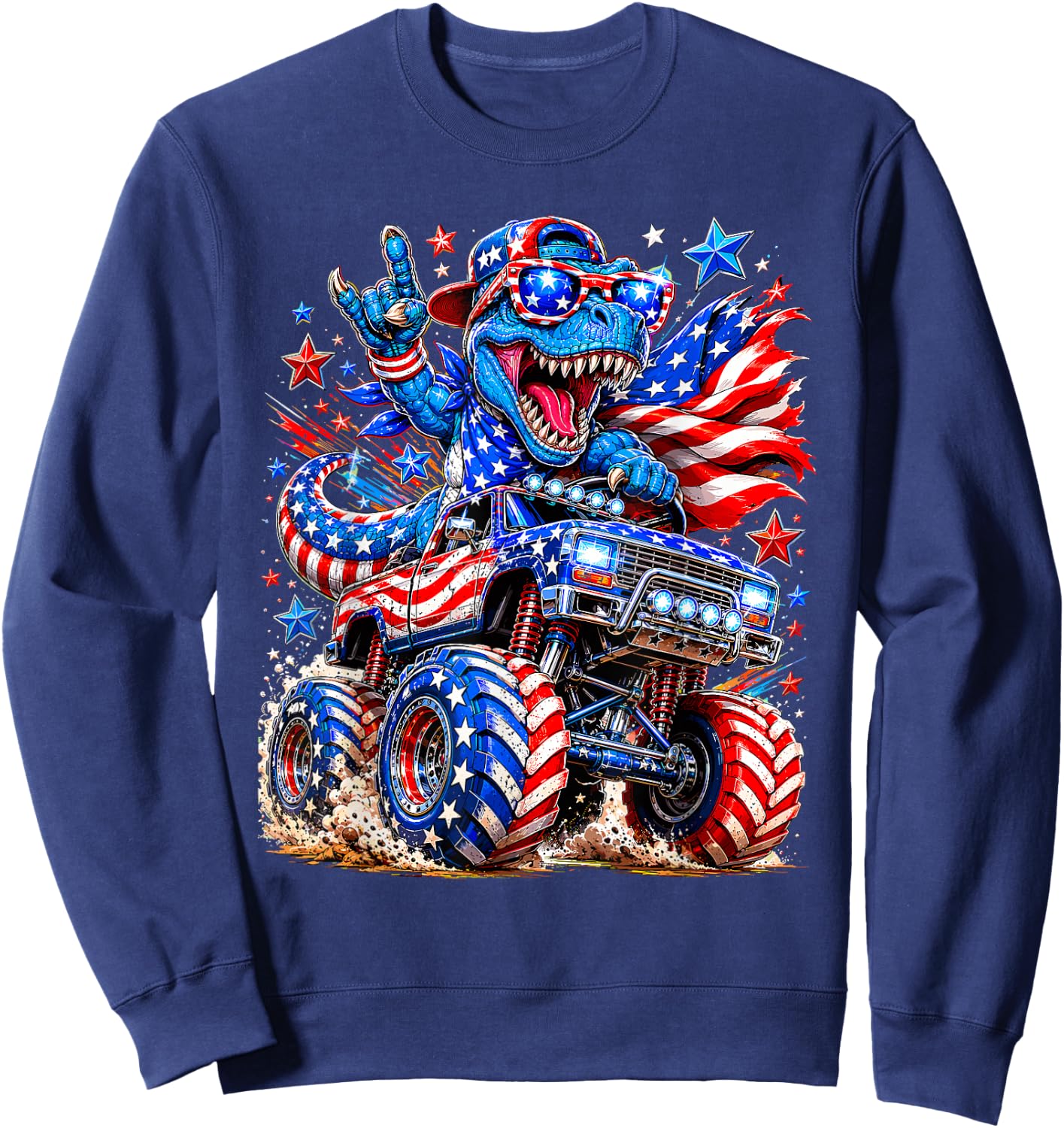 T Rex 4th of July Dinosaur American Flag USA Patriotic Sweatshirt - Sweatshirt | Navy