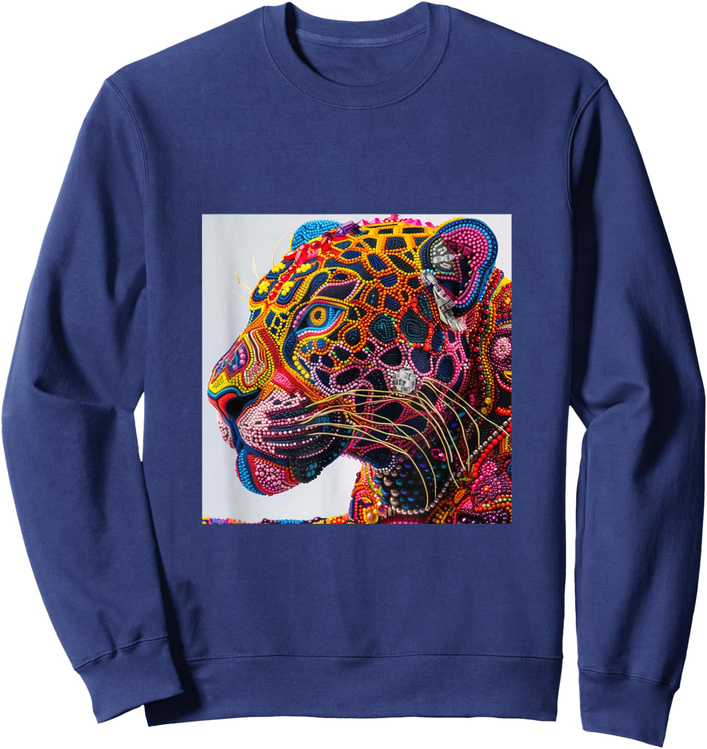 Jaguar Head Huichol Art Mexico Aztec Mayas Sweatshirt - Sweatshirt | Navy