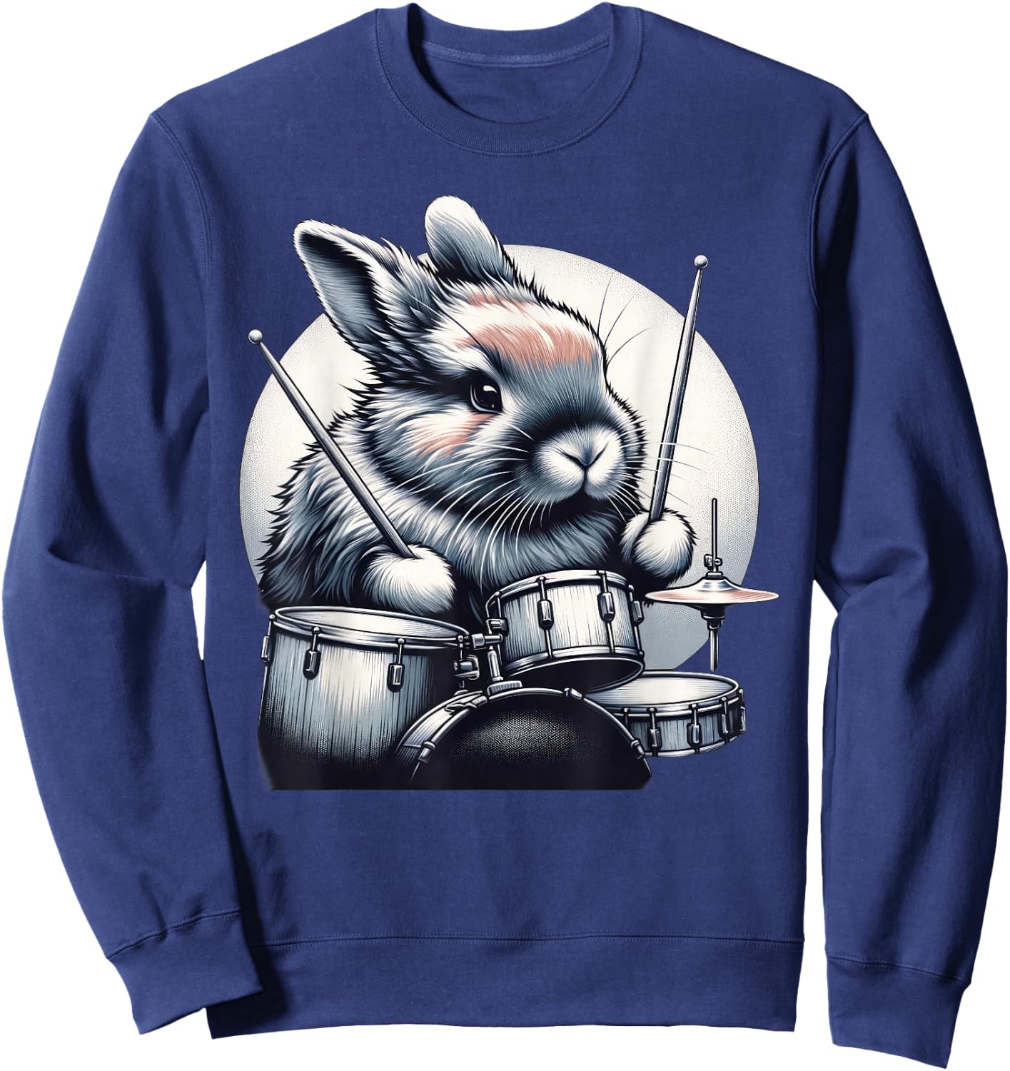 Cute Rabbit Bunny Playing Drums Rabbits Drummer Music Sweatshirt - Sweatshirt | Navy