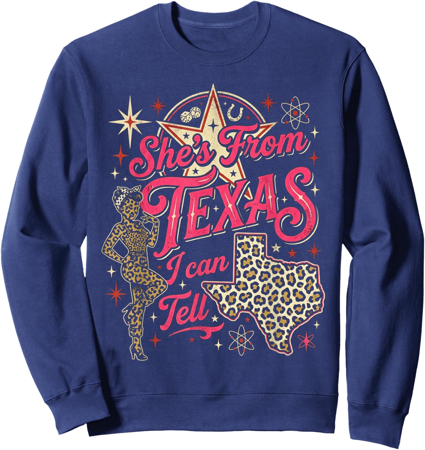 She's from Texas I Can Tell Leopard Print Woman Sweatshirt - Sweatshirt | Navy