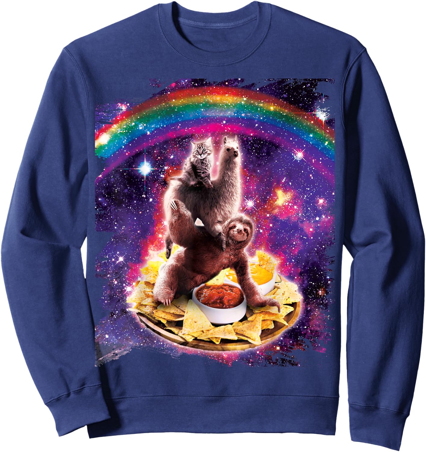 Space Cat Lama Sloth Riding Nachos Sweatshirt - Sweatshirt | Navy
