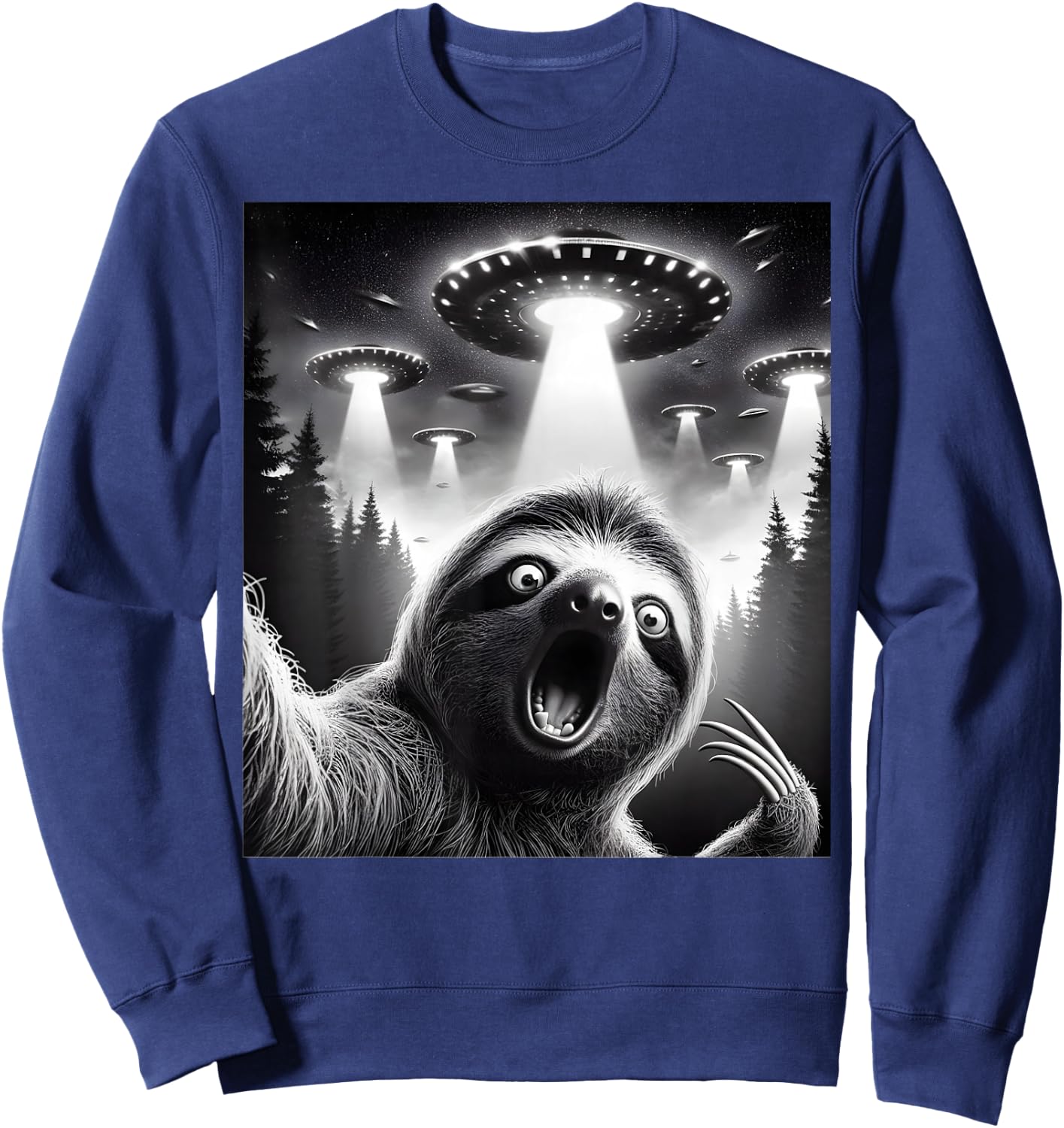 Sloth Selfie With UFO Alien Funny Sloth Lover Sweatshirt - Sweatshirt | Navy