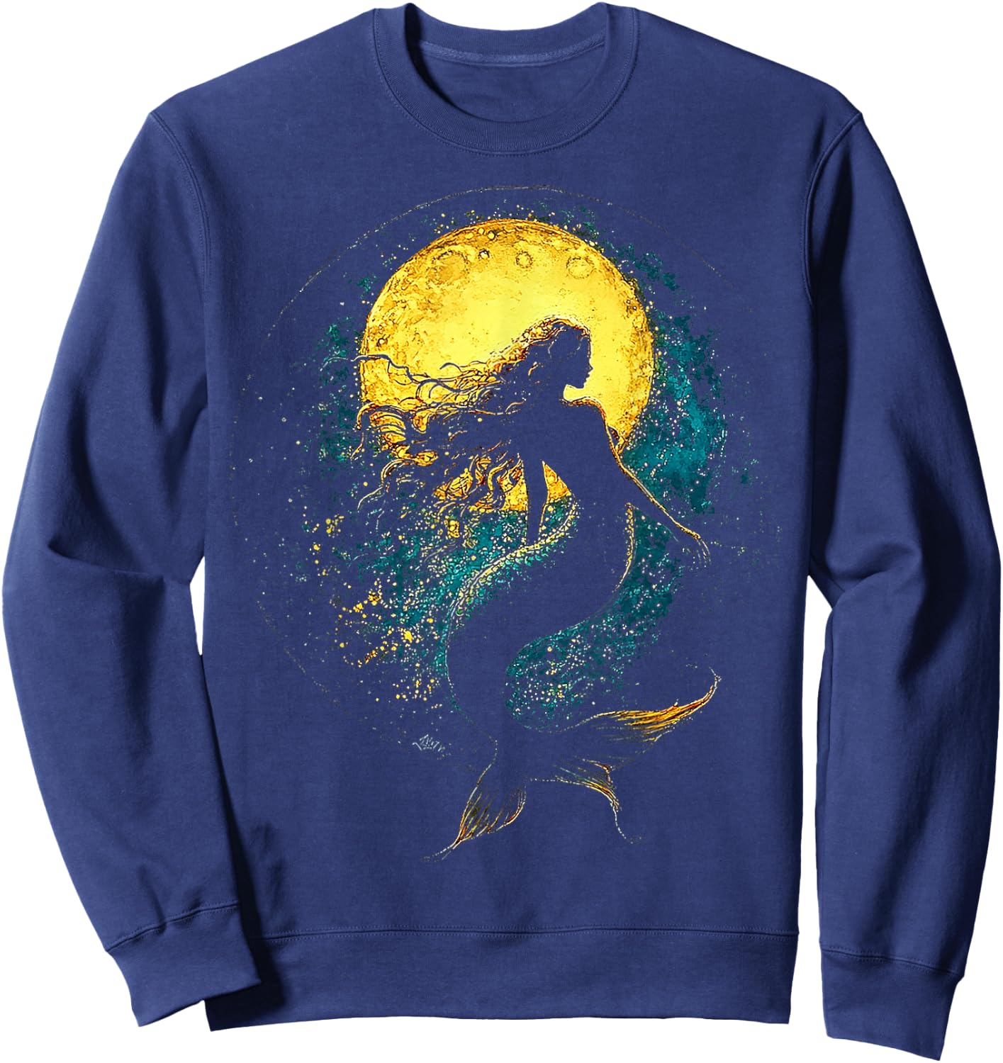 Mermaid Women Mythical Motif Fantasy Girl Art Mermaid Sweatshirt - Sweatshirt | Navy