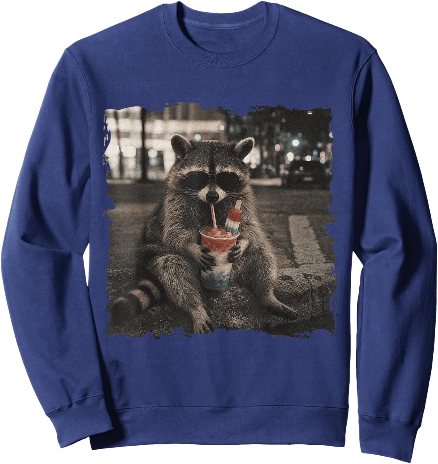 Patriotic Raccoon Drinking Iced Slushie 4th of July America Sweatshirt - Sweatshirt | Navy