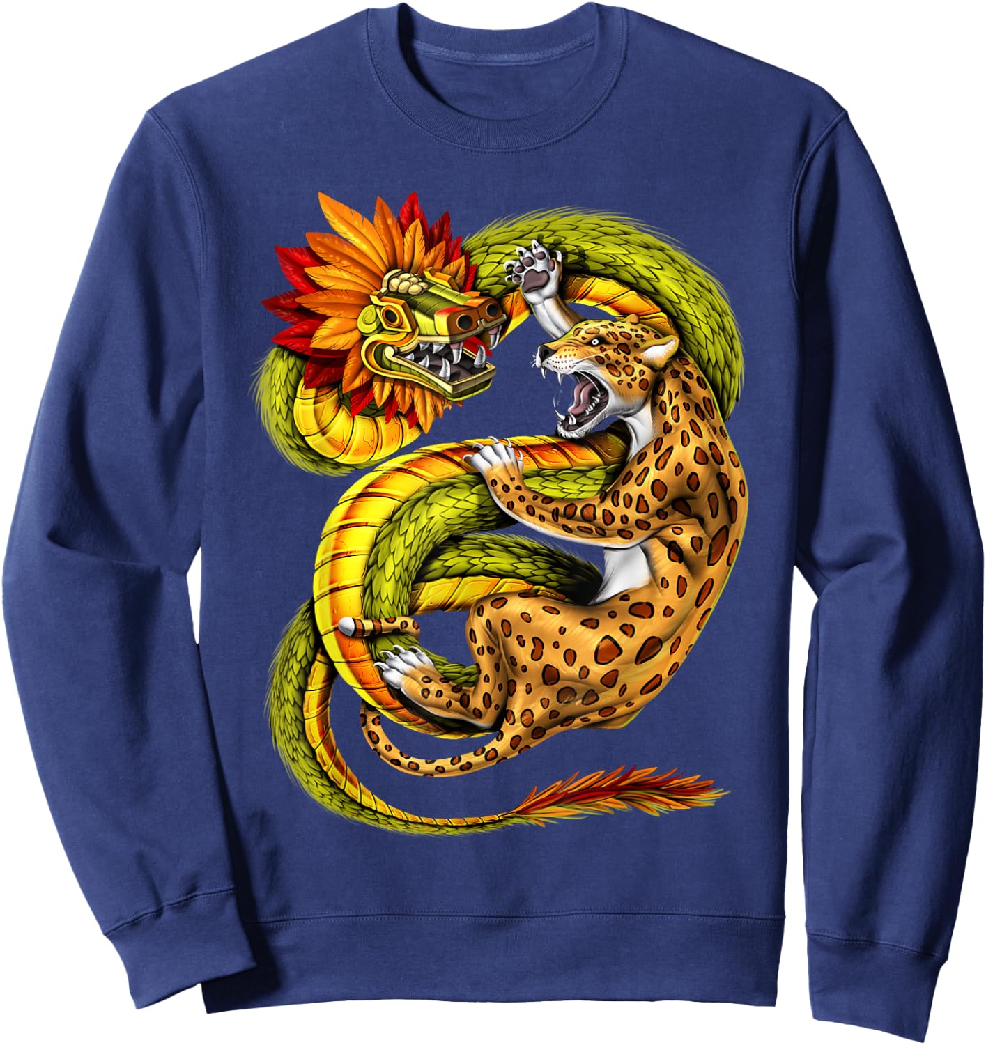 Aztec Feathered Serpent God Quetzalcoatl Aztec Jaguar Sweatshirt - Sweatshirt | Navy