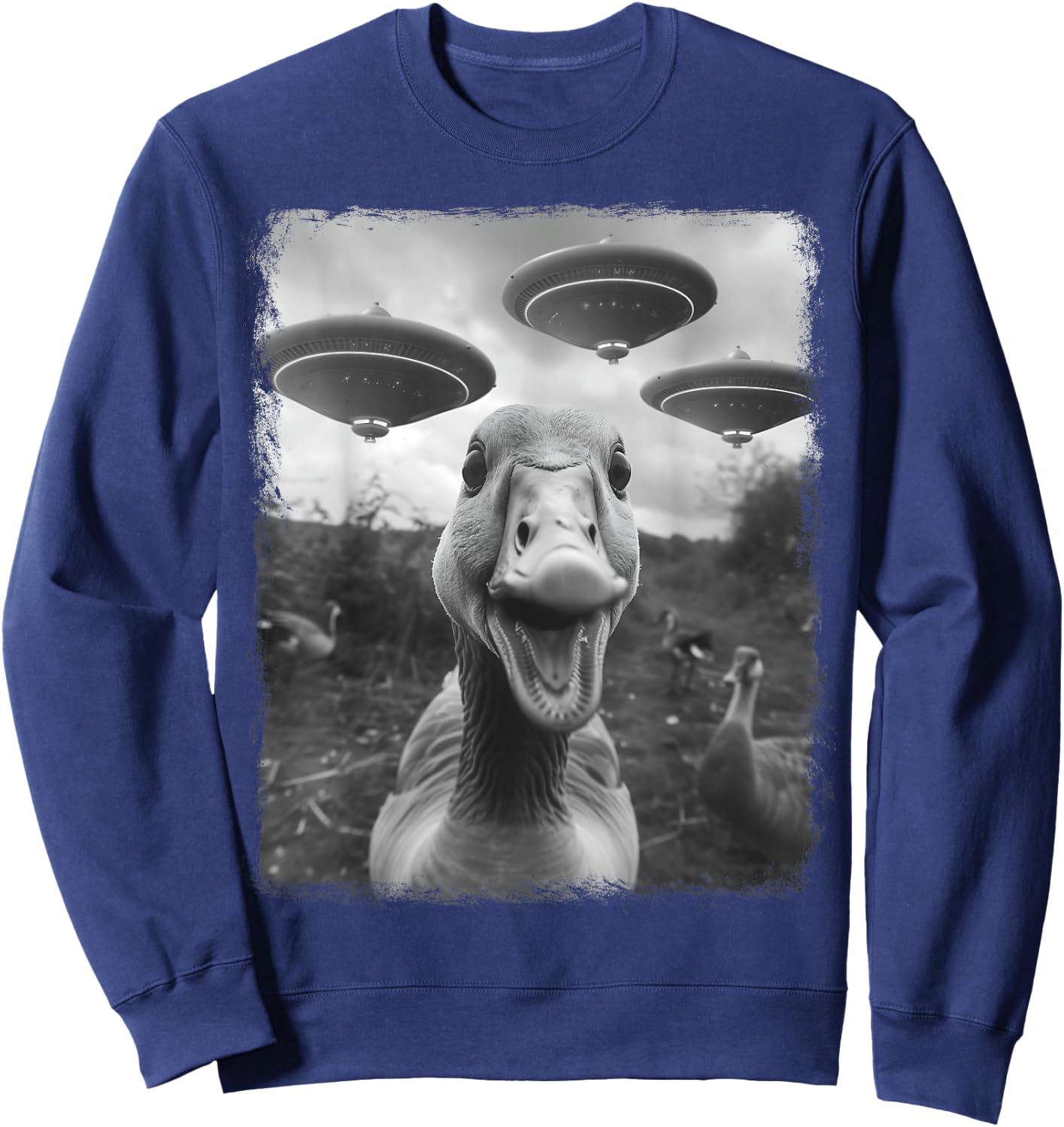 Goose Geese Duck UFO Alien Extraterrestrial Selfie Sweatshirt - Sweatshirt | Navy