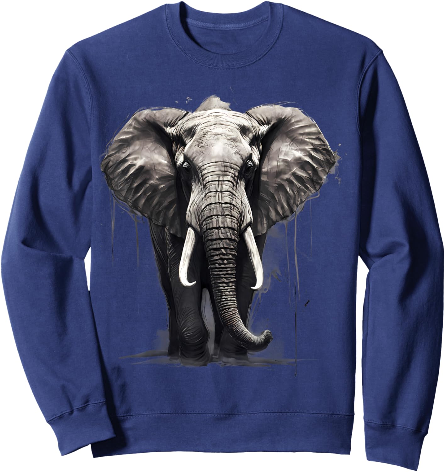 Elephant Safari Animal Print Motif Drawing Artwork Wildlife Sweatshirt - Sweatshirt | Navy