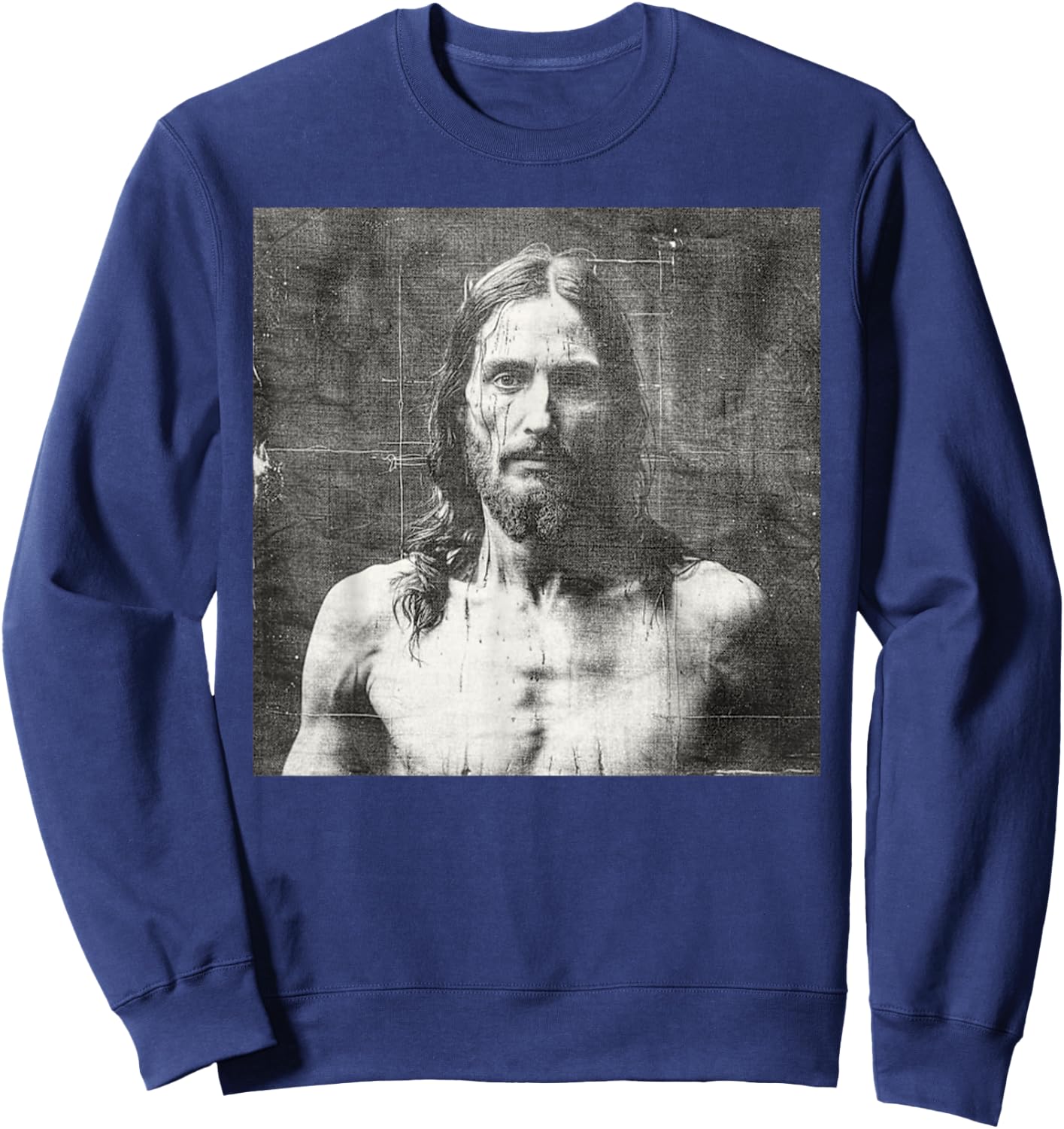 Vintage Jesus Christ Face Jesus Shroud Of Turin Distressed Sweatshirt - Sweatshirt | Navy