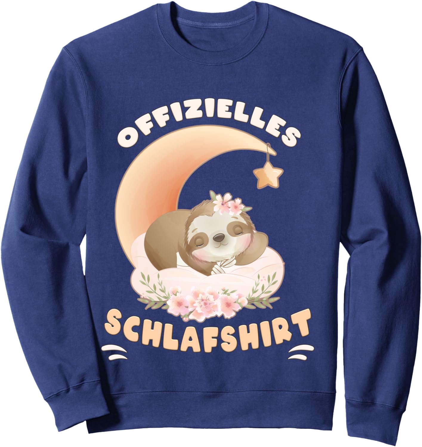 Official Sloth Flowers Moon Sleep Shirt, black Sweatshirt - Sweatshirt | Navy